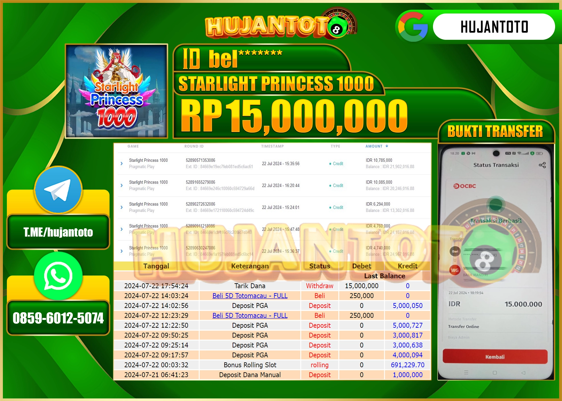 HUJANTOTO MENANG SLOT Star Light Princess 1000 (Pragmatic Play)  15.000.000 - LUNAS 