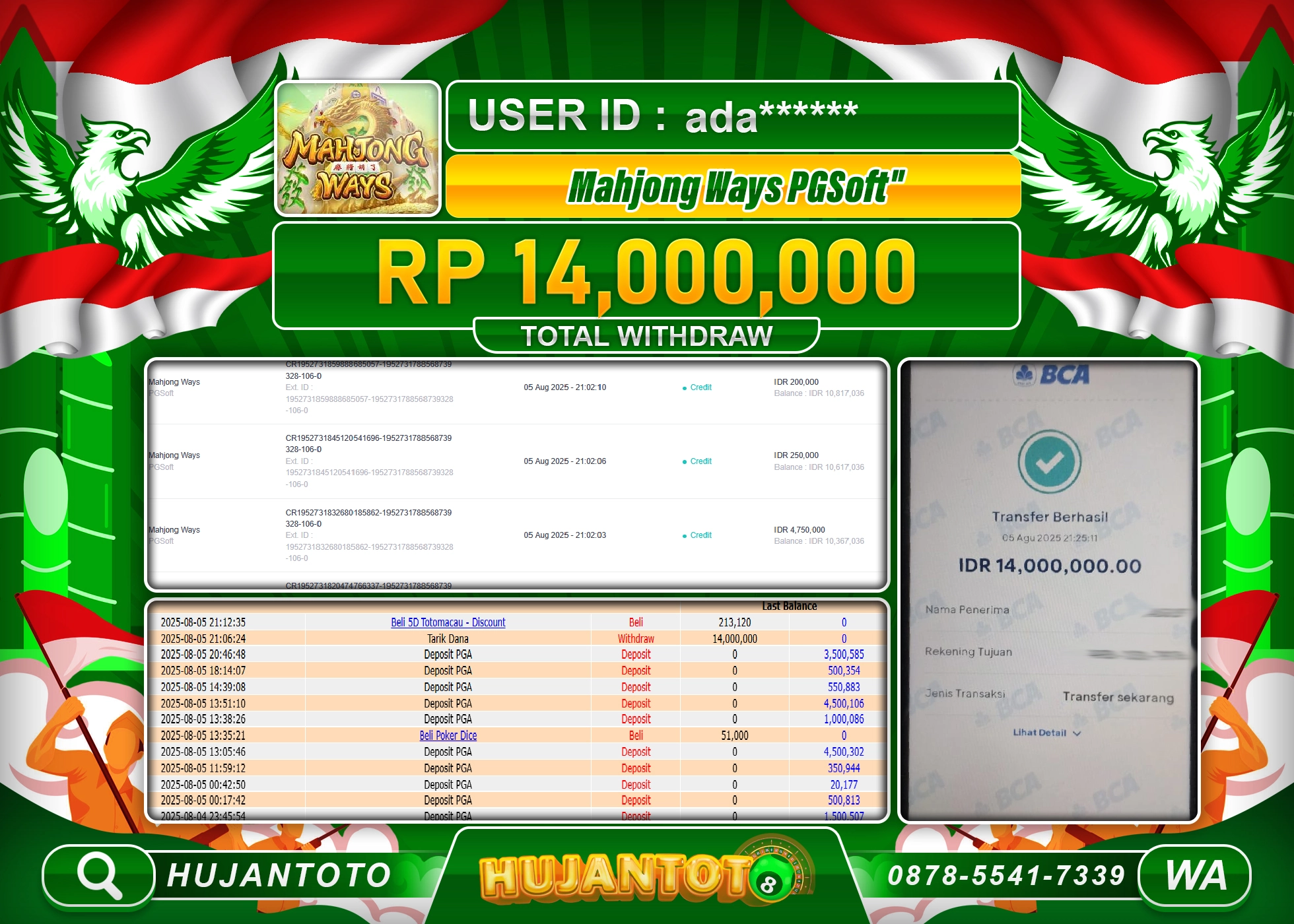 HUJANTOTO - BUKTI JACKPOT MENANG SLOT MAHJONG WAYS PG SOFT Rp.14,000,000 - TERBAYAR LUNAS
