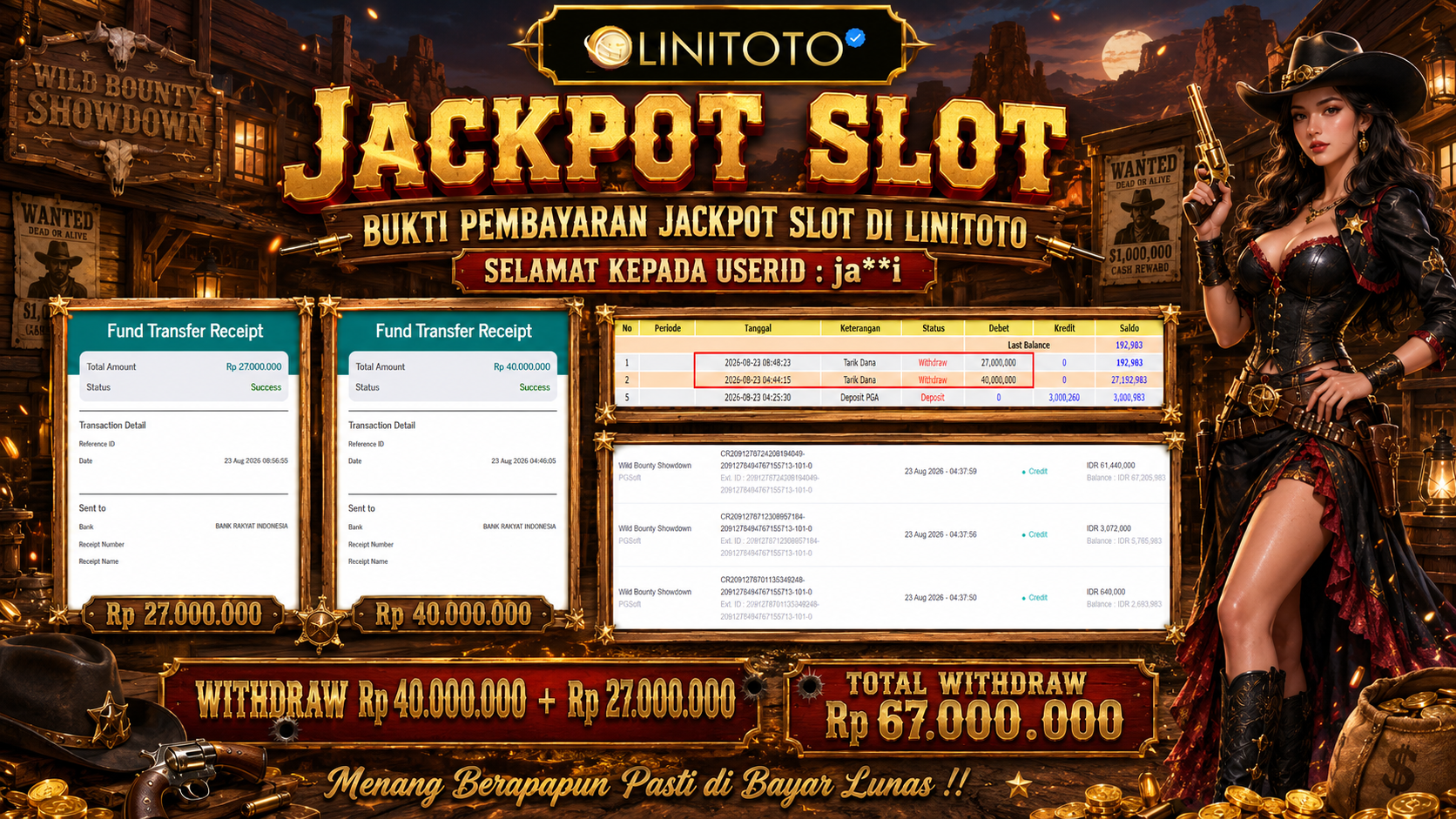 LINITOTO JACKPOT SLOT Wild Bounty Showdown  Rp.67,000,000 - LUNAS