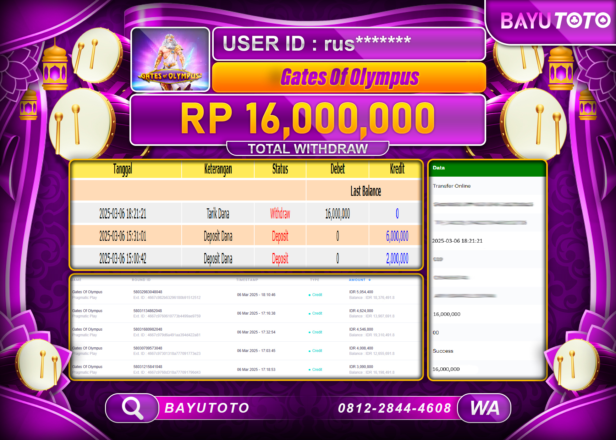 BAYUTOTO JACKPOT DIGATES OLYMPUS Rp.16.000.000 LUNAS