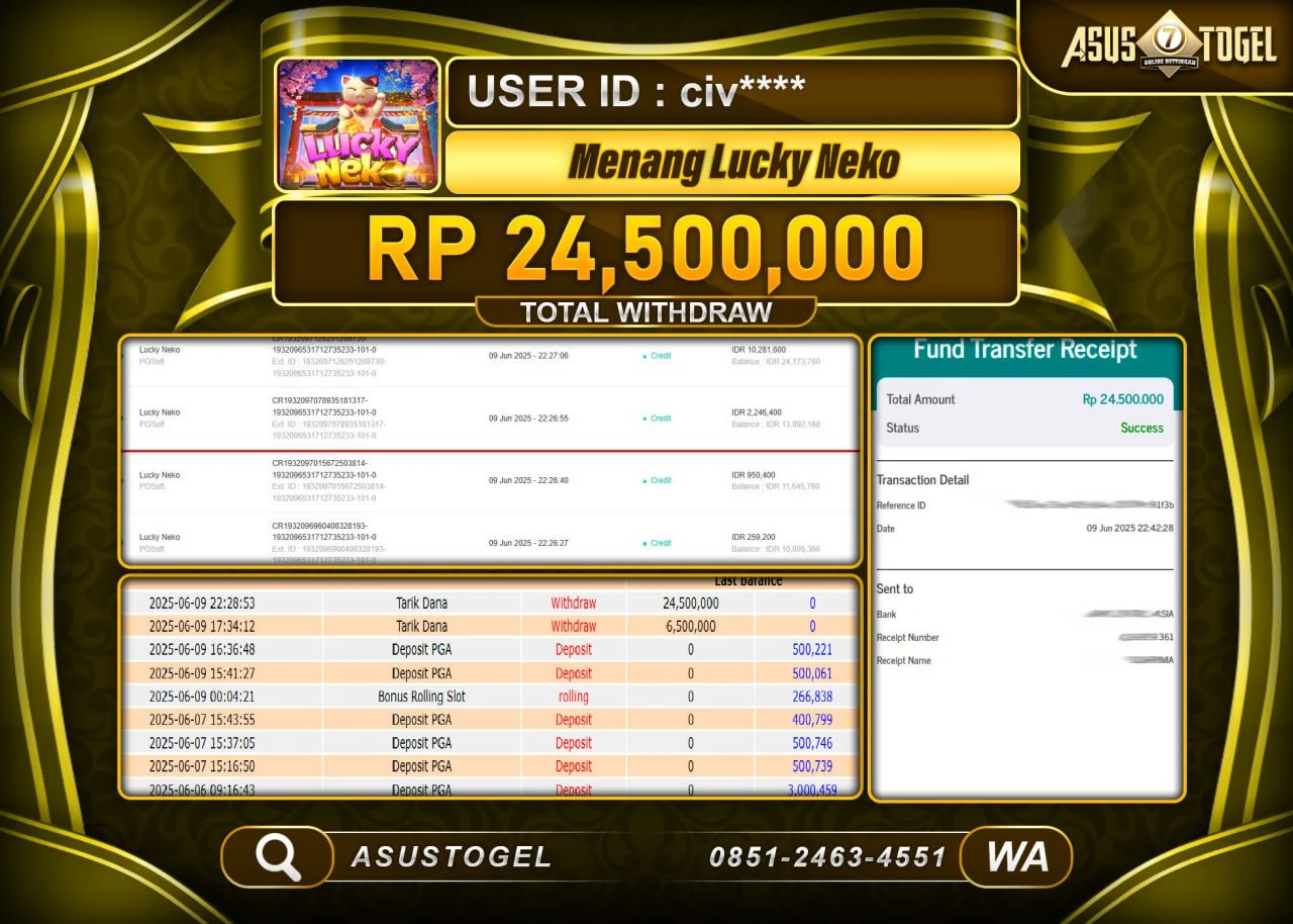 ASUSTOGEL KEMENANGAN DI SLOT LUCKY NEKO SEBESAR 24,500,000- RUPIAH LUNAS