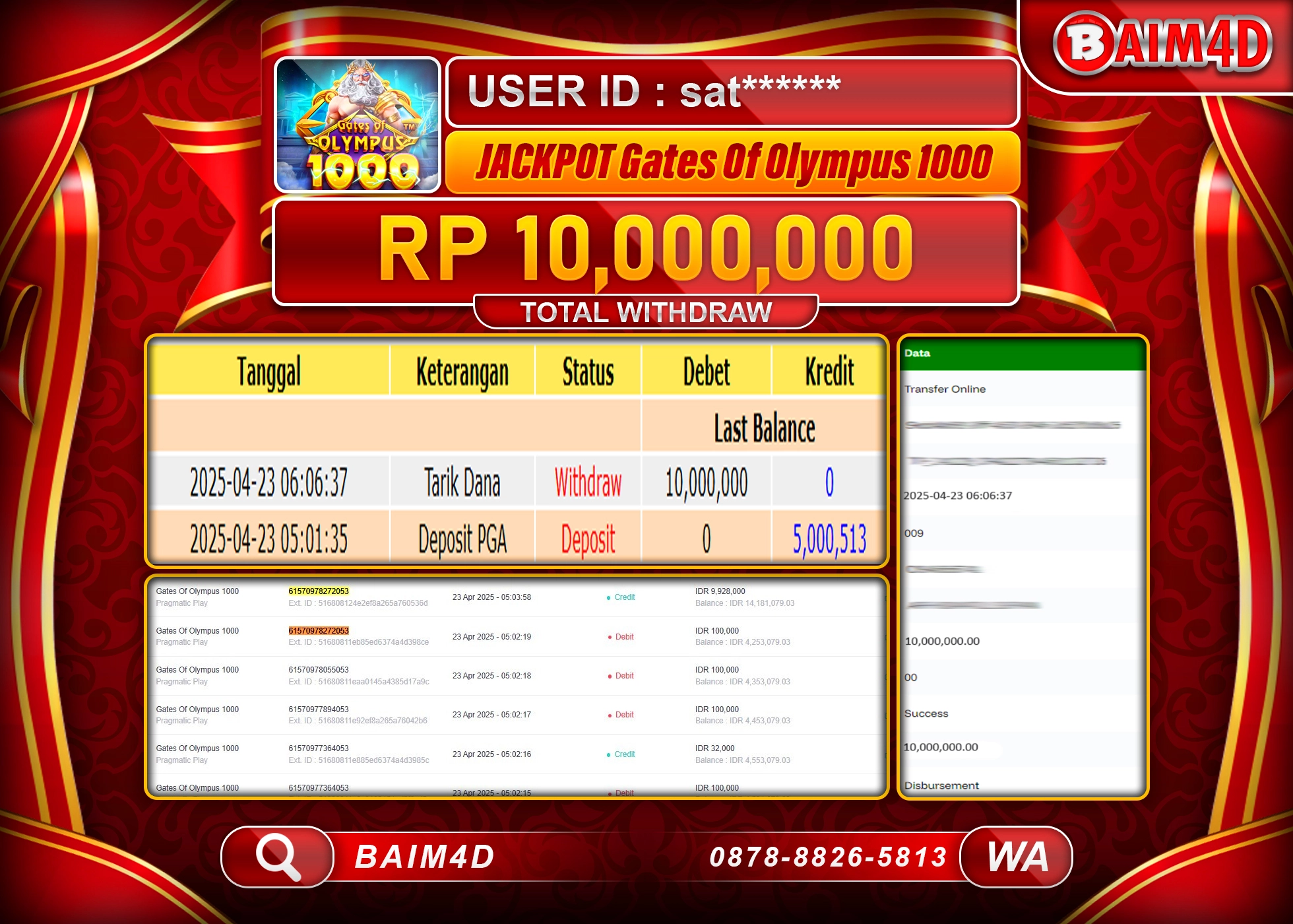 BAIM4D JACKPOT GATES OF OLYMPUS 1000 Rp.10.000,000.- LUNAS