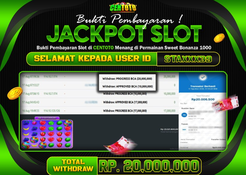BUKTI JACKPOT LUNAS CENTOTO  RP 20.000.000,-LUNAS