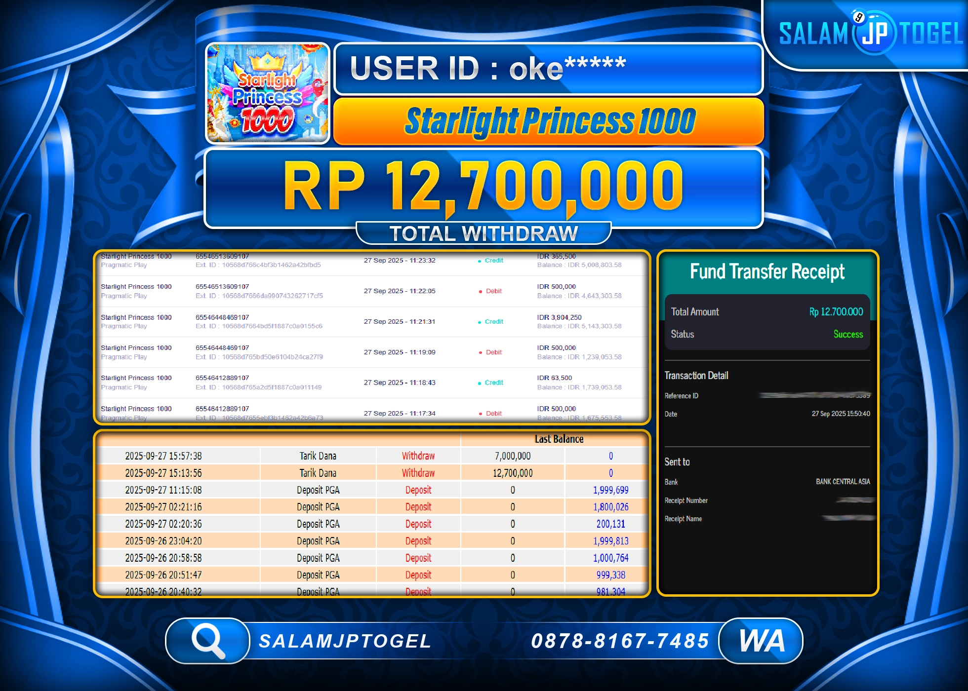 SALAMJPTOGEL MENANG STARLIGHT PRINCESS 1000  Rp.12,700,000