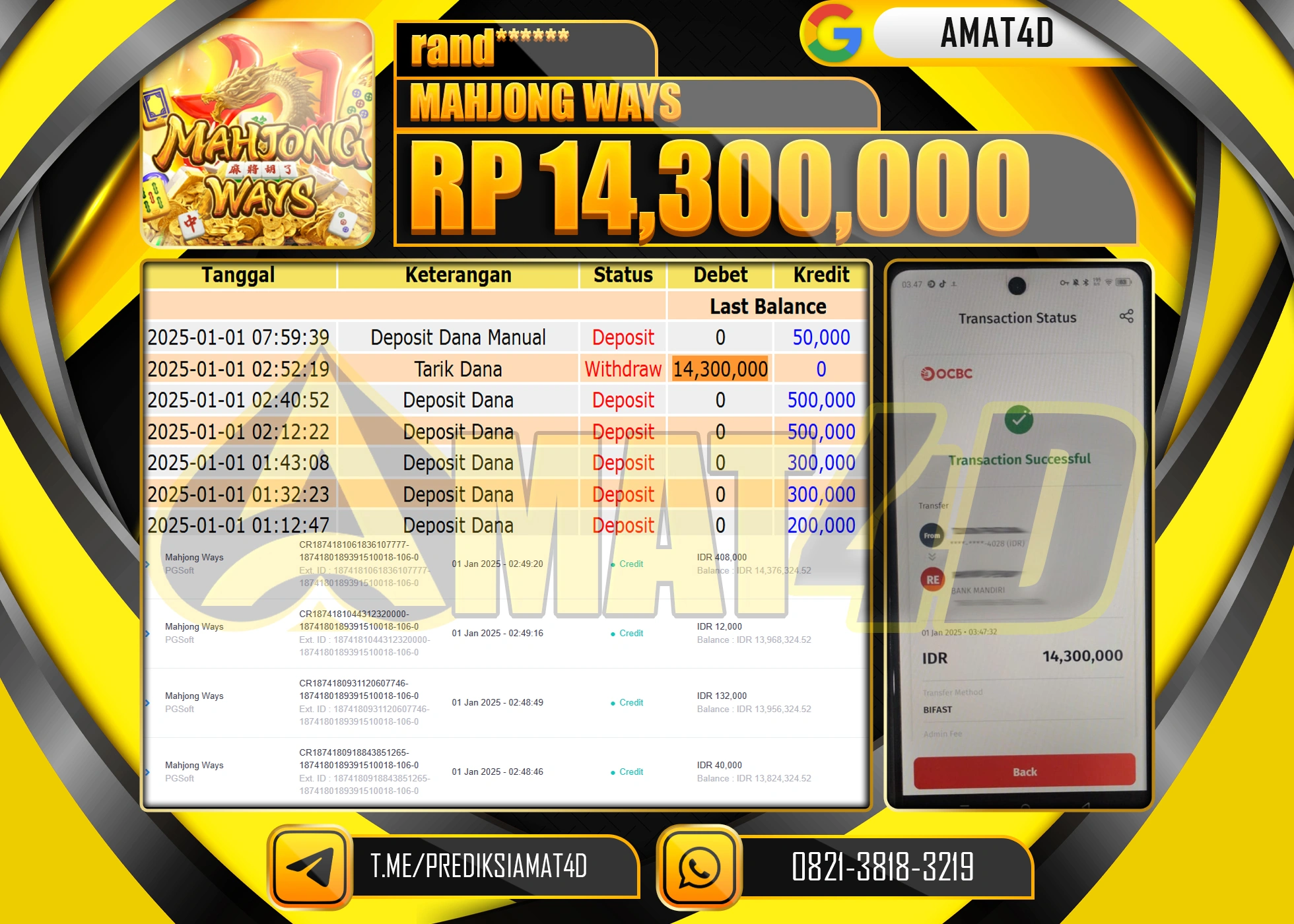 AMAT4D JACKPOT MAHJONG WAYS Rp.14.300.000 BERHASIL DI BAYAR LUNAS