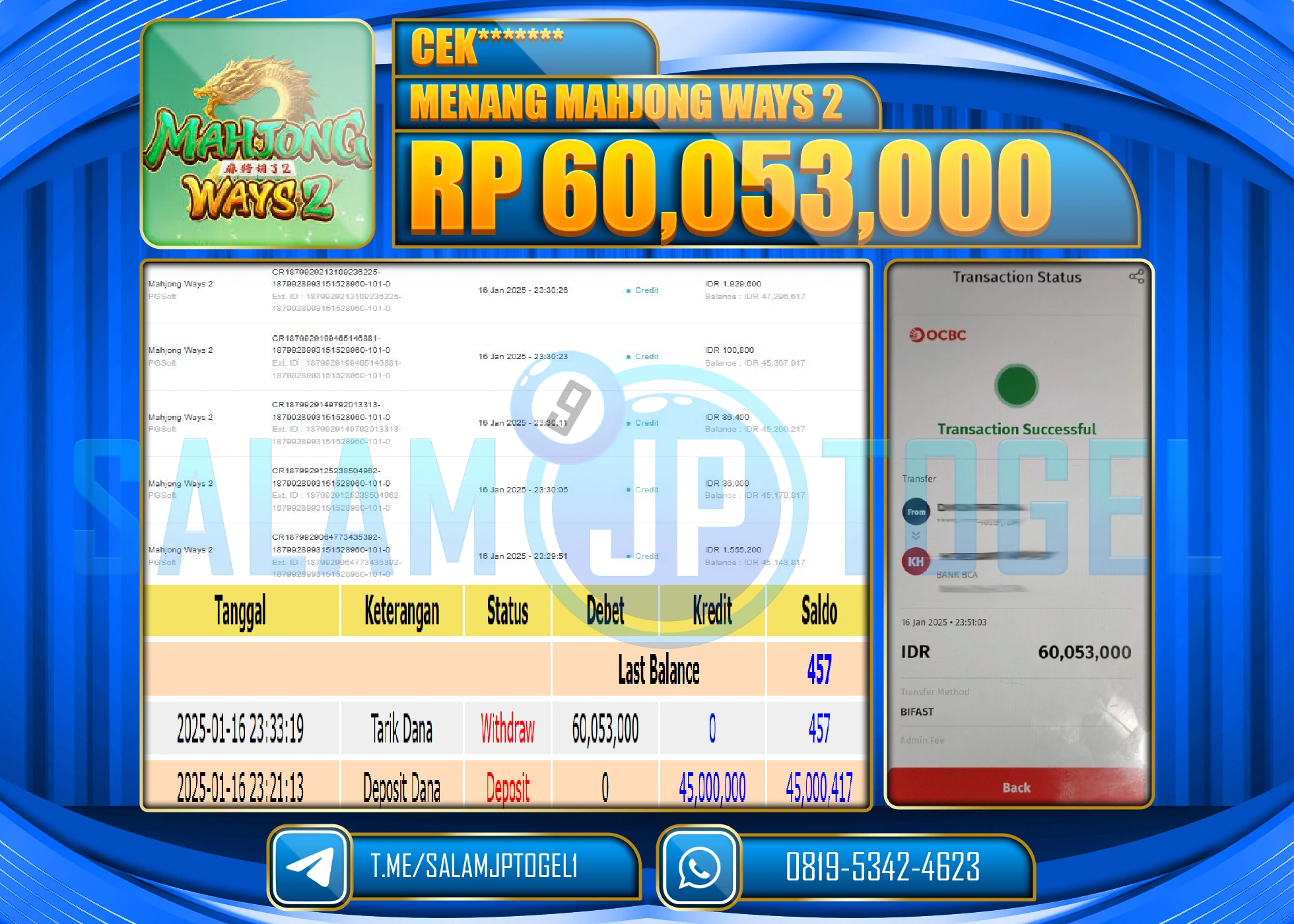 SALAMJPTOGEL MENANG SLOT MAHJONG WAYS 2 Rp.60,053,000 LUNAS