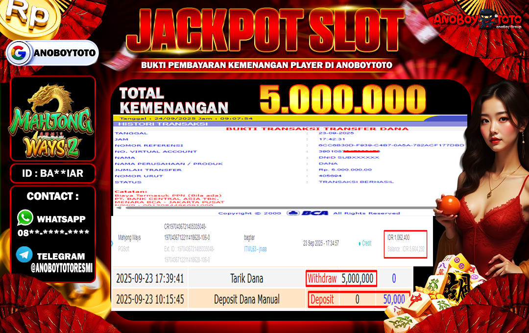 ANOBOYTOTO di Mahjong Ways PGSoft RP.5.000.000 LUNAS