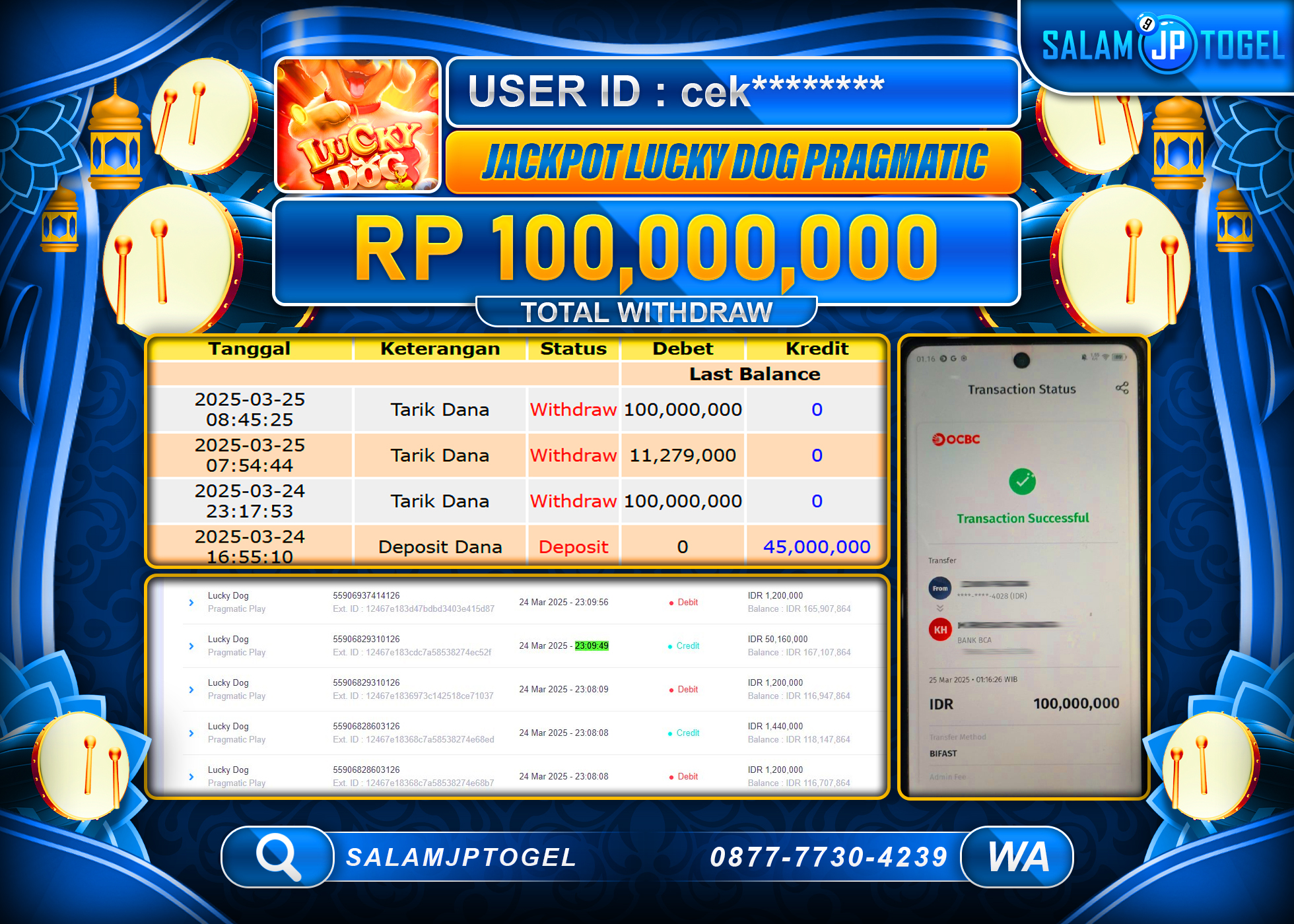 SALAMJPTOGEL MENANG LUCKY DOG  Rp. 100,000,000 LUNAS