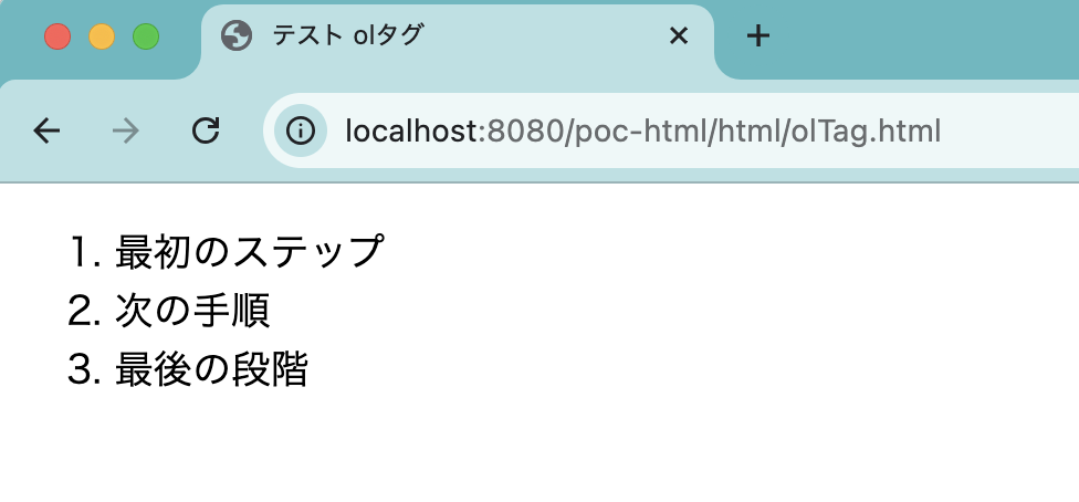 olタグのデフォルト表示を確認