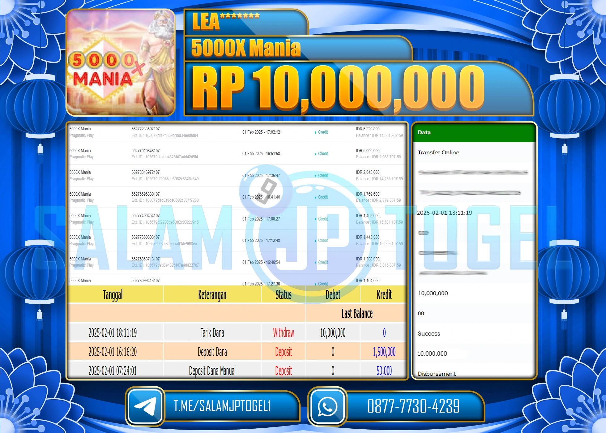 SALAMJPTOGEL MENANG SLOT 500X MANIA  Rp.10,000,000 LUNAS