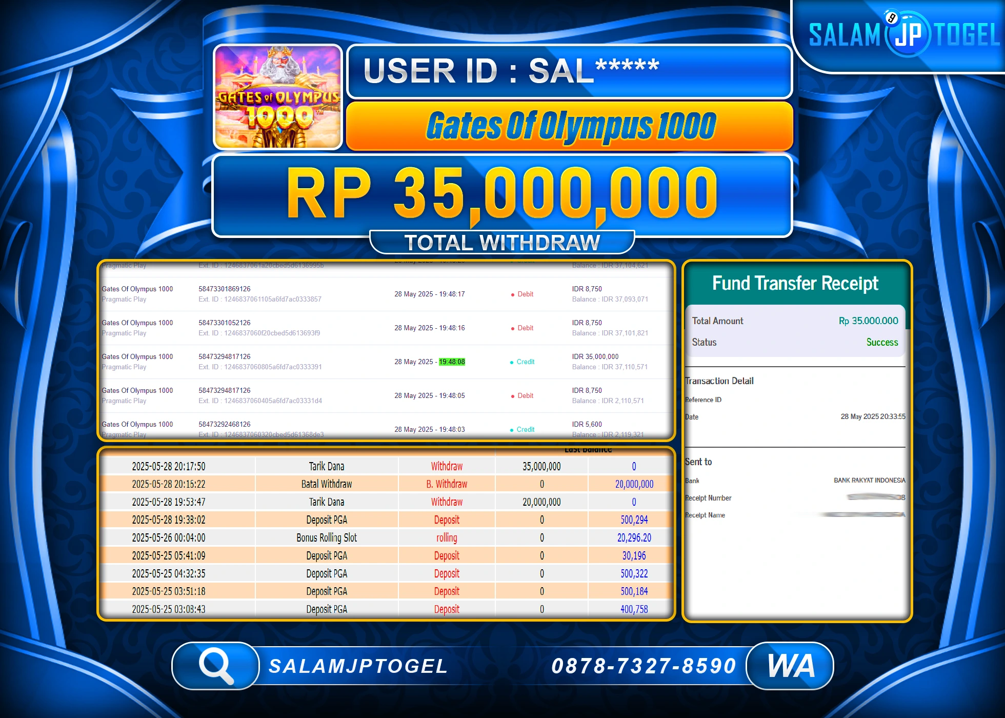 SALAMJPTOGEL MENANG GATES OF OLYMPUS 1000 Rp.35,000,000 LUNAS