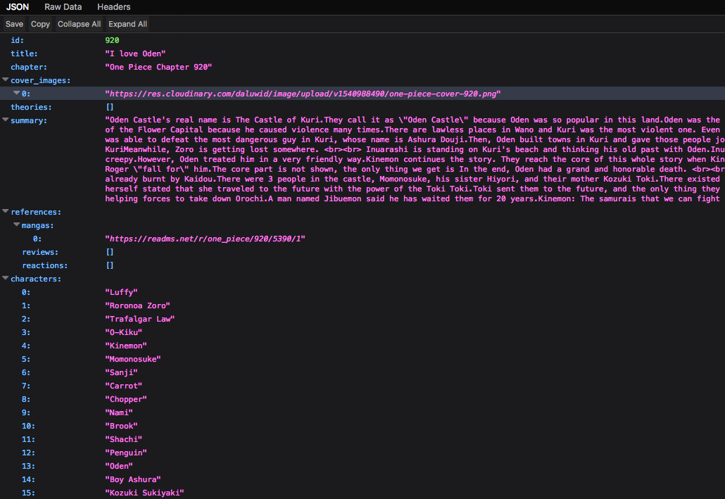 result of one piece specific chapter page api