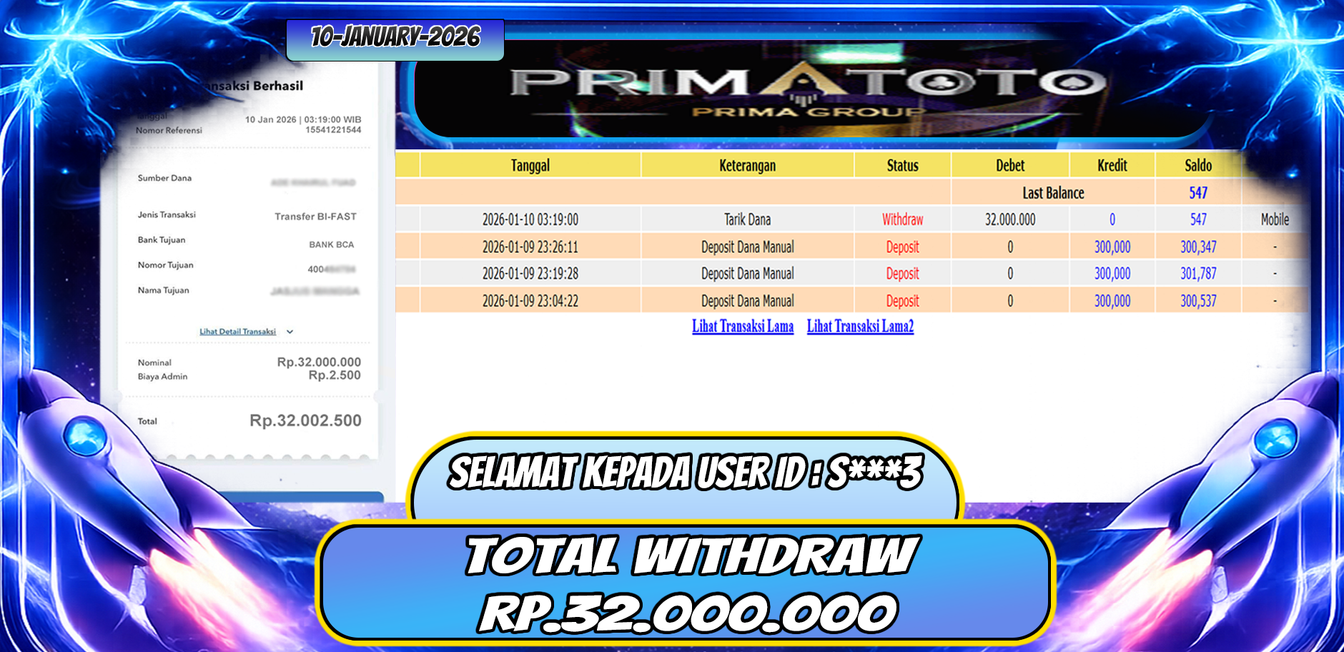 PRIMATOTO-JACKPOT SLOT GAME MAHJONG WAYS WIN HINGGA 32 JUTA, 10 JANUARI 2026