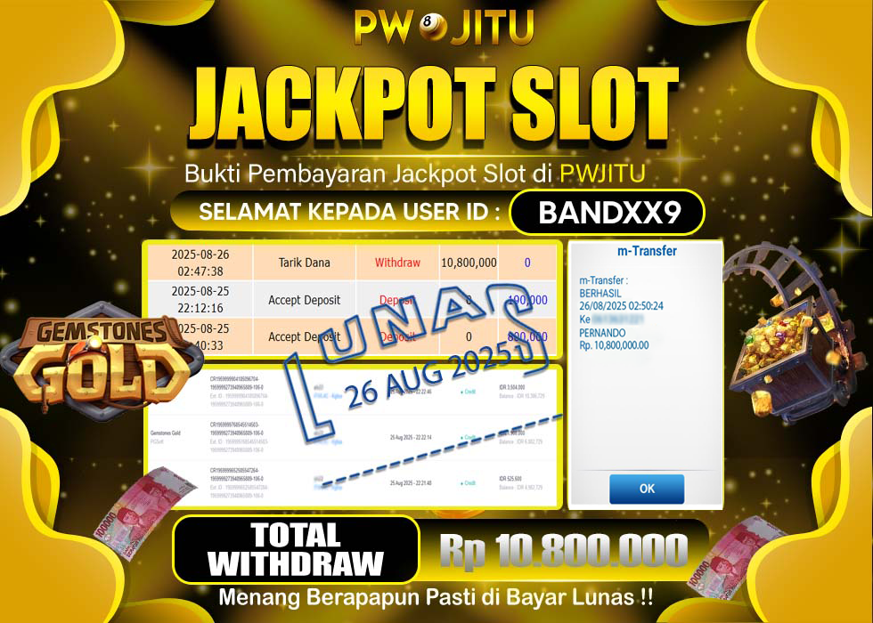 PWJITU JACKPOT SLOT GEMSTONES GOLD Rp.10.800.000,- LUNAS