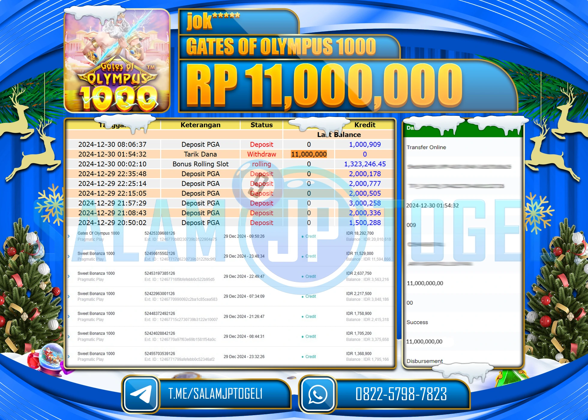 SALAMJPTOGEL MENANG SLOT GATES OF OLYMPUS 1000  Rp.11,000,000 LUNAS