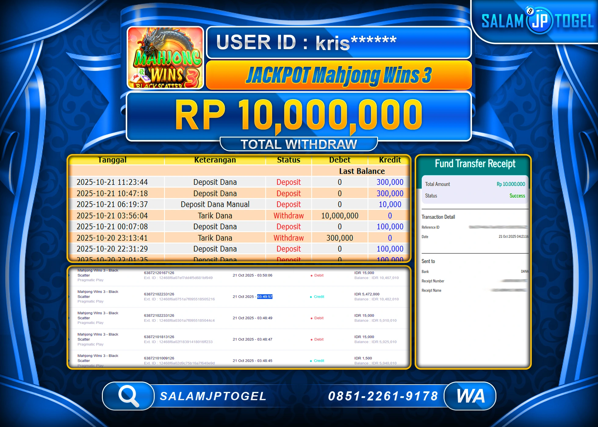 SALAMJPTOGEL MENANG MAHJONG WINS 3 Rp.10,000,000 - LUNAS