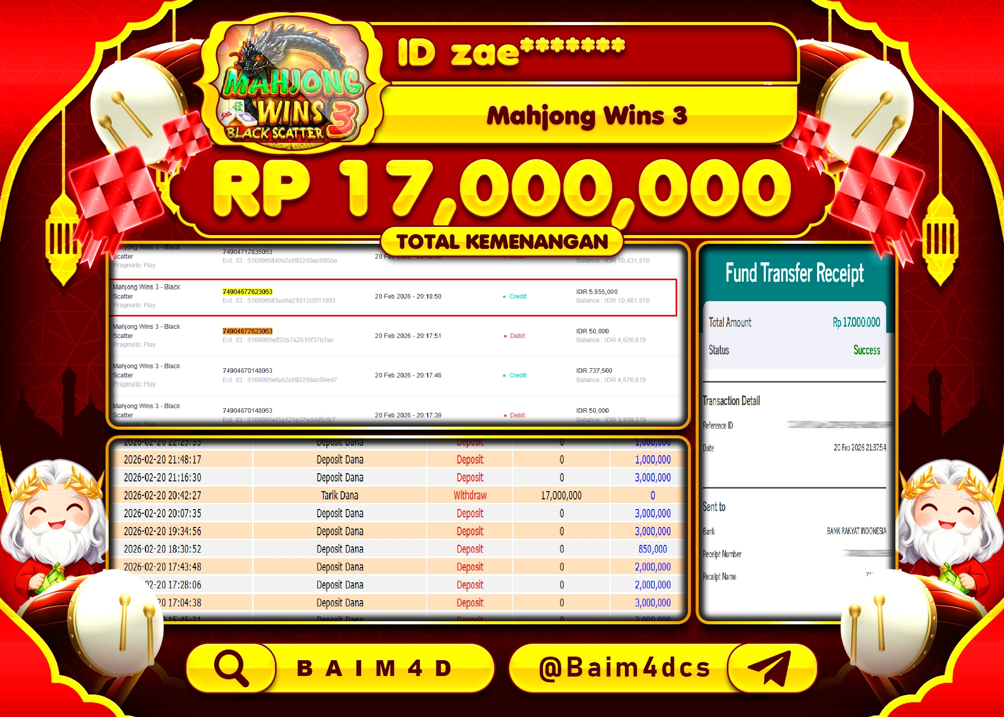 BAIM4D JACKPOT SLOT MAHJONG WINS 3 Rp.17,000,000 - LUNAS