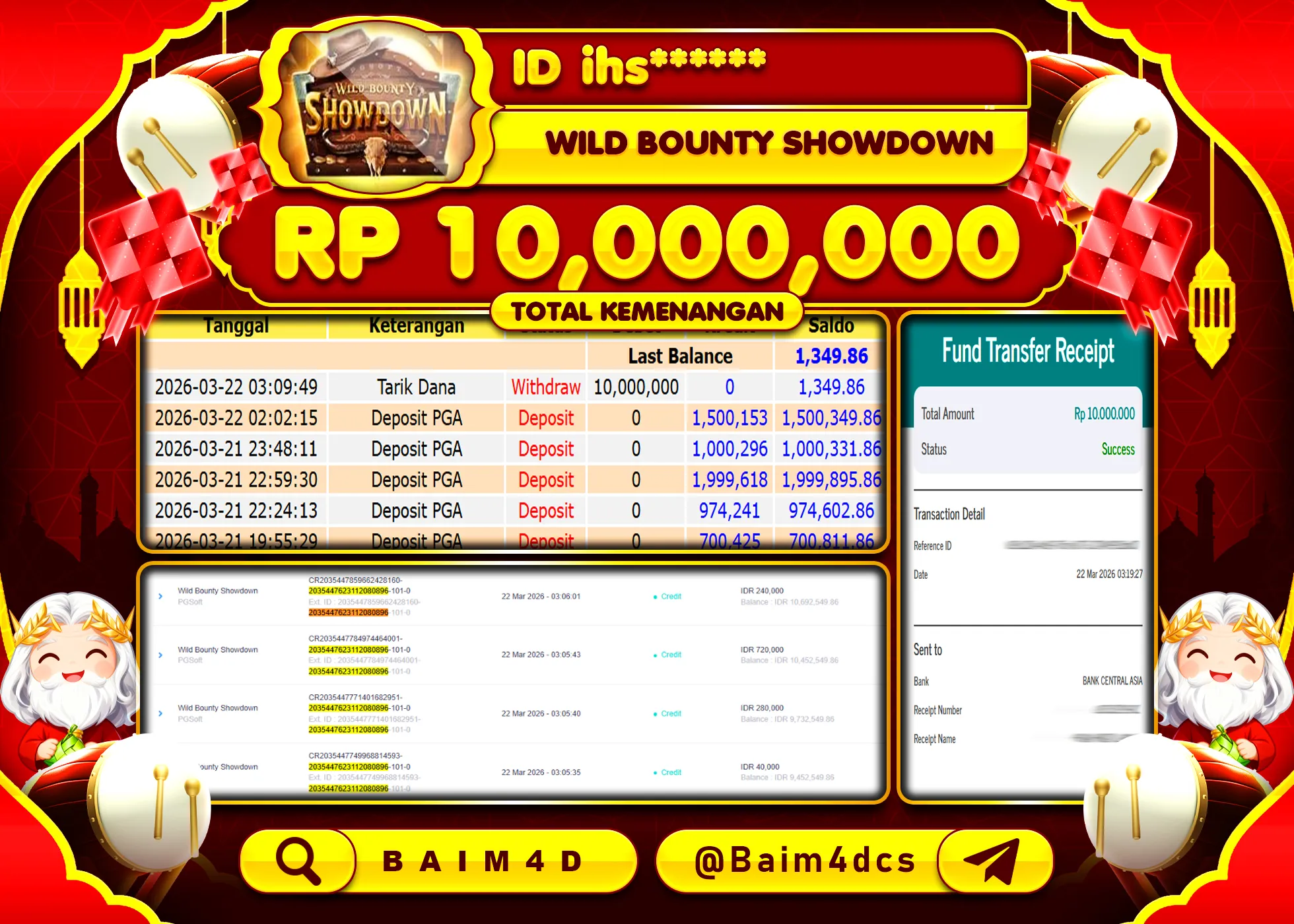 BAIM4D JACKPOT WILD BOUNTY SHOWDOWN  Rp.10,000,000 - LUNAS