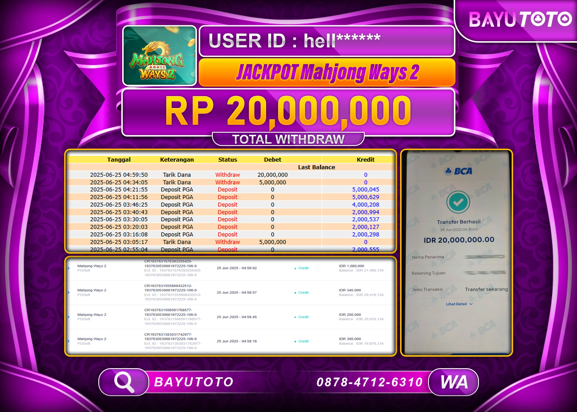 BAYUTOTO JACKPOT  DI SLOT MAHJONG WAYS 2 Rp.20.000.000 LUNAS