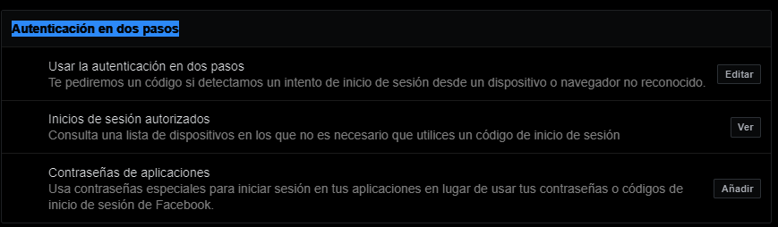 autenticación en dous pasos facebook
