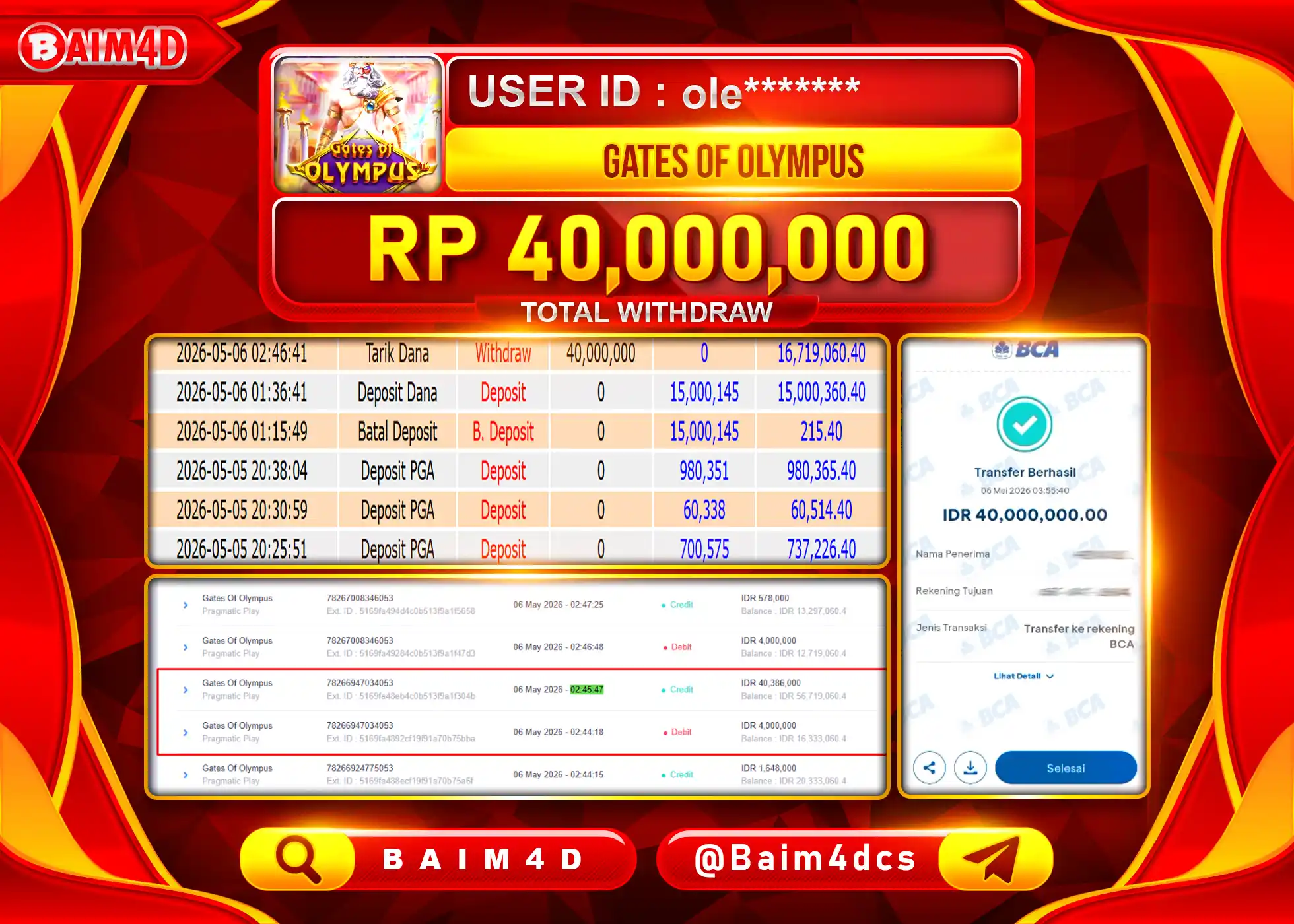BAIM4D JACKPOT SLOT GATES OF OLYMPUS Rp.40,000,000 - LUNAS