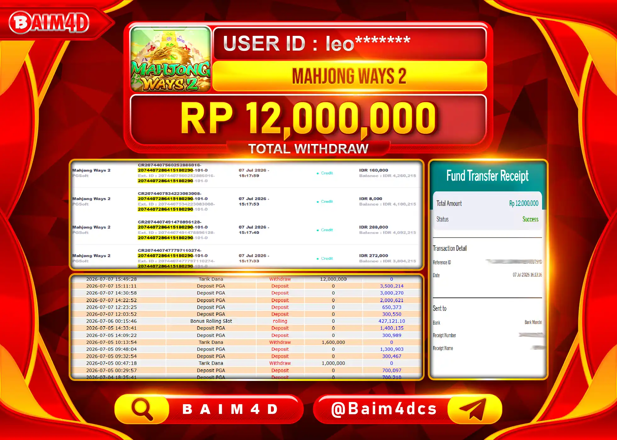 BAIM4D JACKPOT SLOT MAHJONG WAYS 2 Rp.12,000,000 - LUNAS