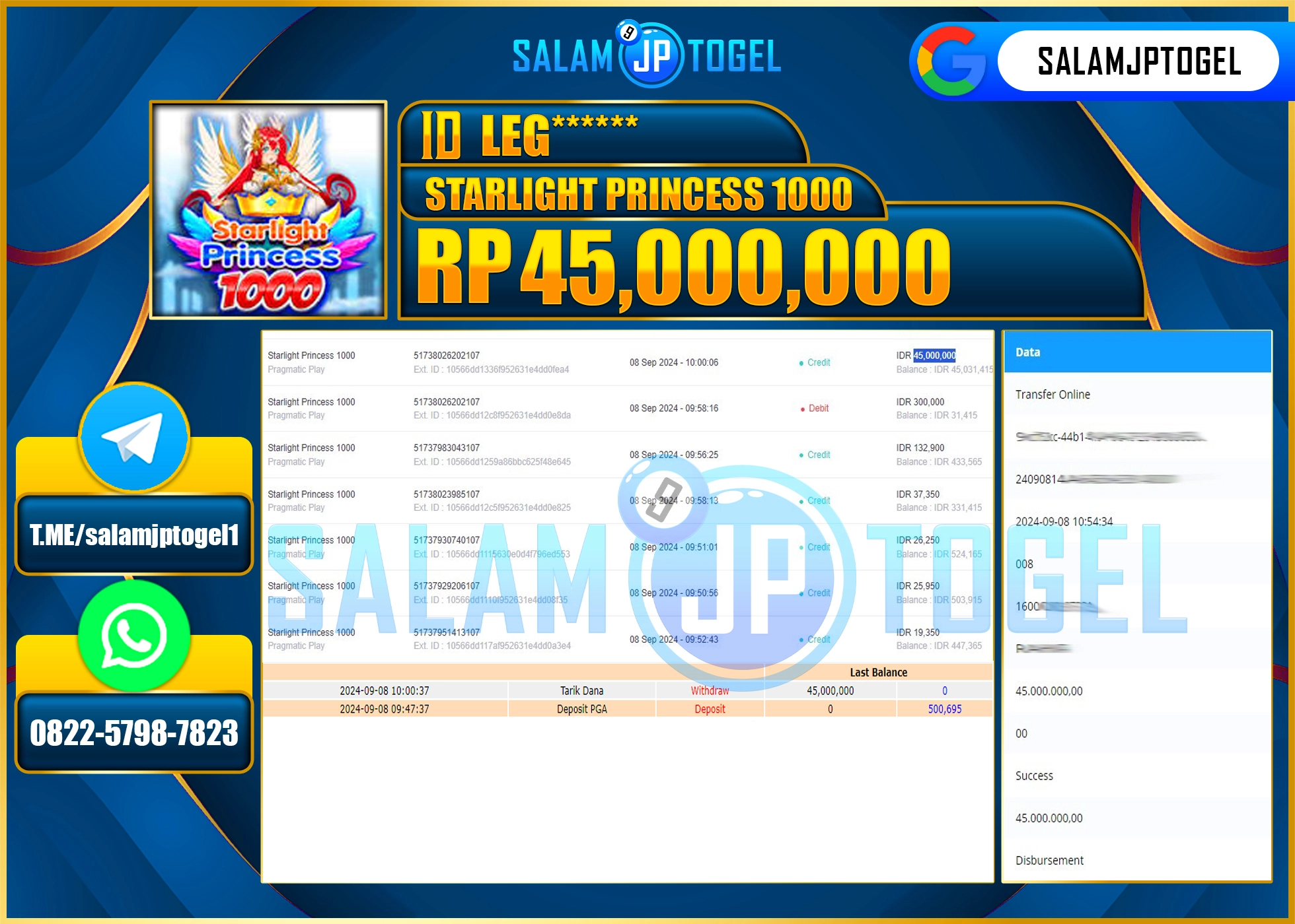 SALAMJPTOGEL MENANG SLOT STARLIGHT PRINCESS 1000 RP. 45,000,000 LUNAS