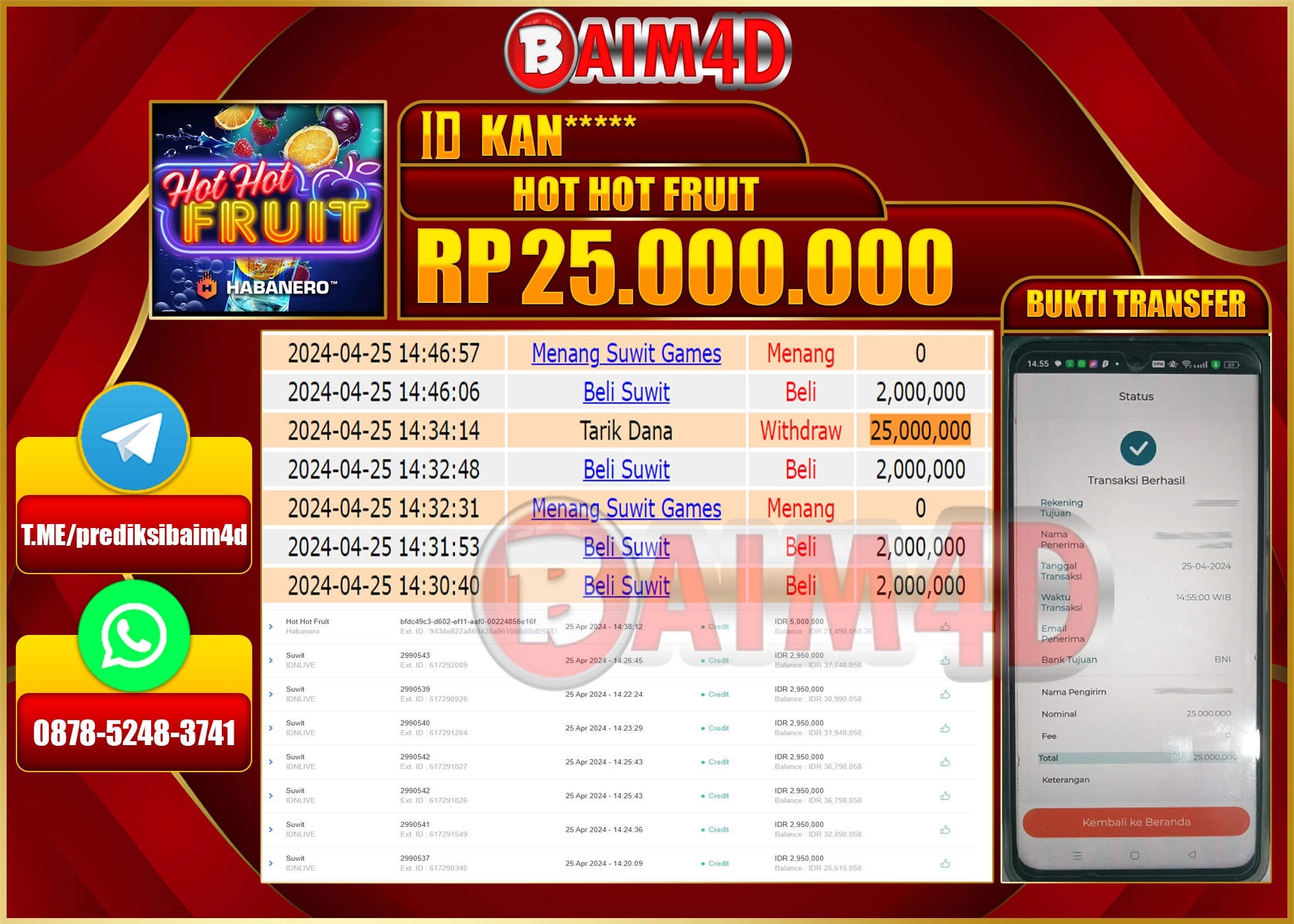BAIM4D JACKPOT SLOT HOT HOT FRUIT Rp.25.000.000.,- LUNAS