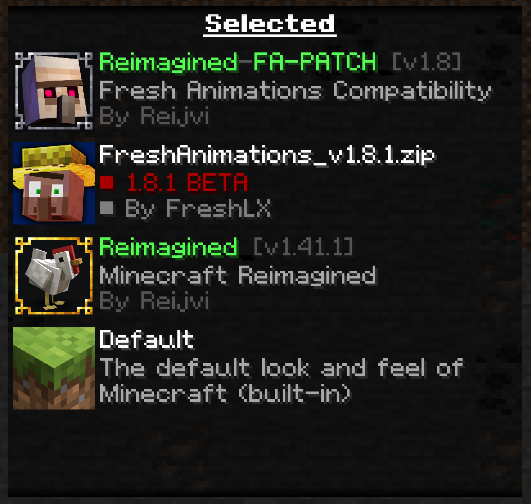 Reimagined | Fresh Animations Patch Minecraft Texture Pack