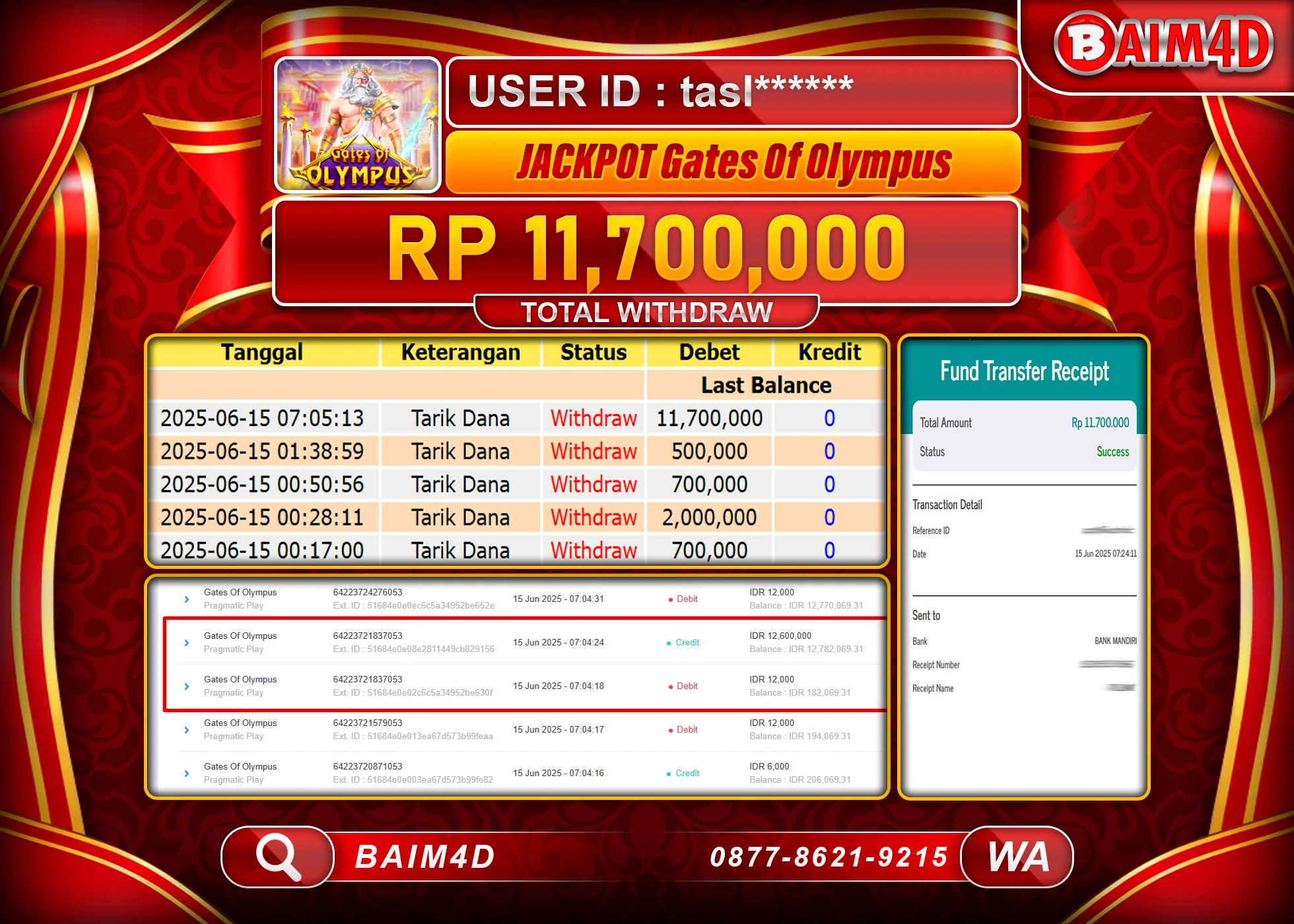 BAIM4D JACKPOT GATES OF OLYMPUS Rp.11,700,000.- LUNAS
