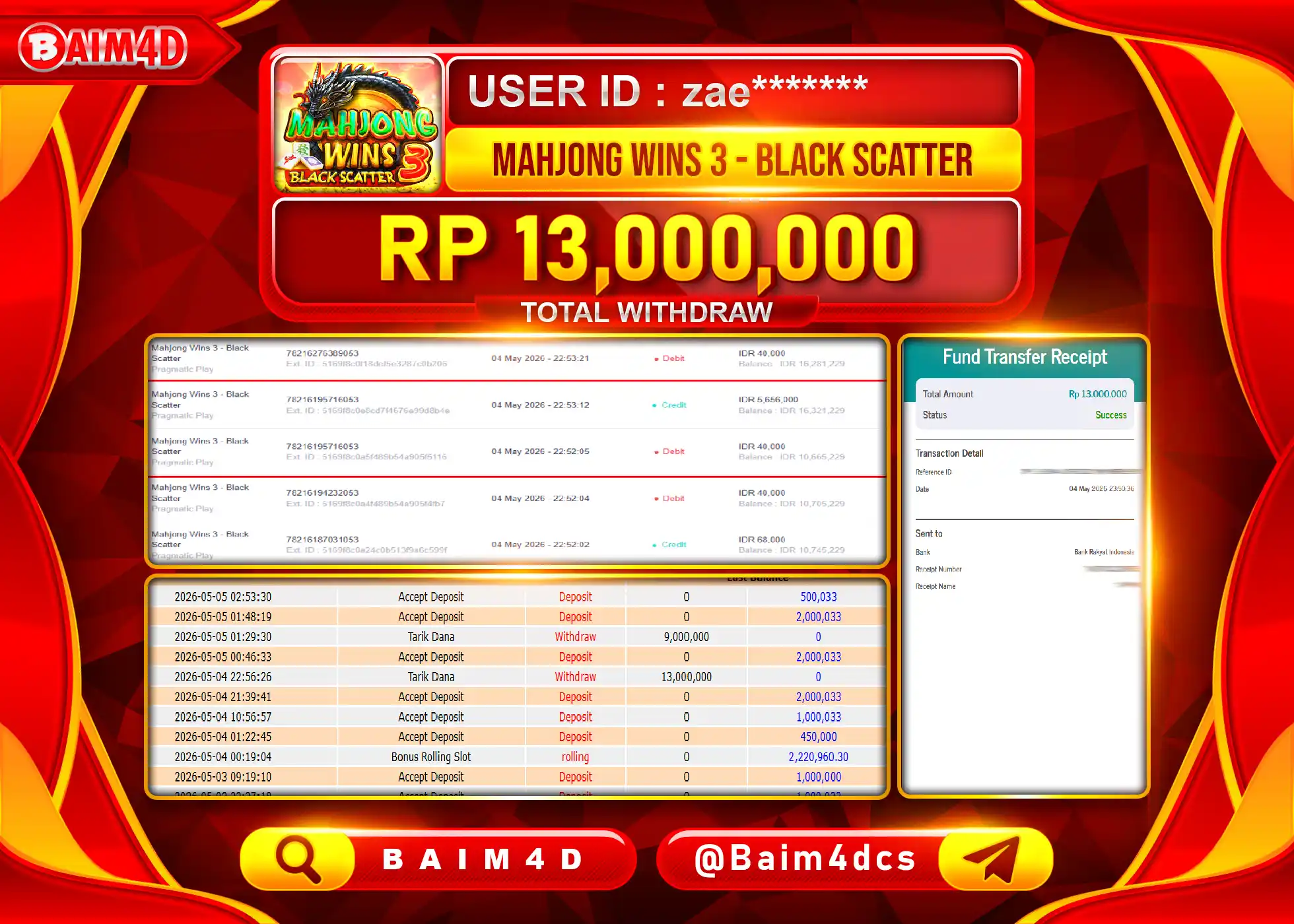 BAIM4D JACKPOT  MAHJONG WINS 3 BLACK SCATTER Rp.13,000,000 - LUNAS
