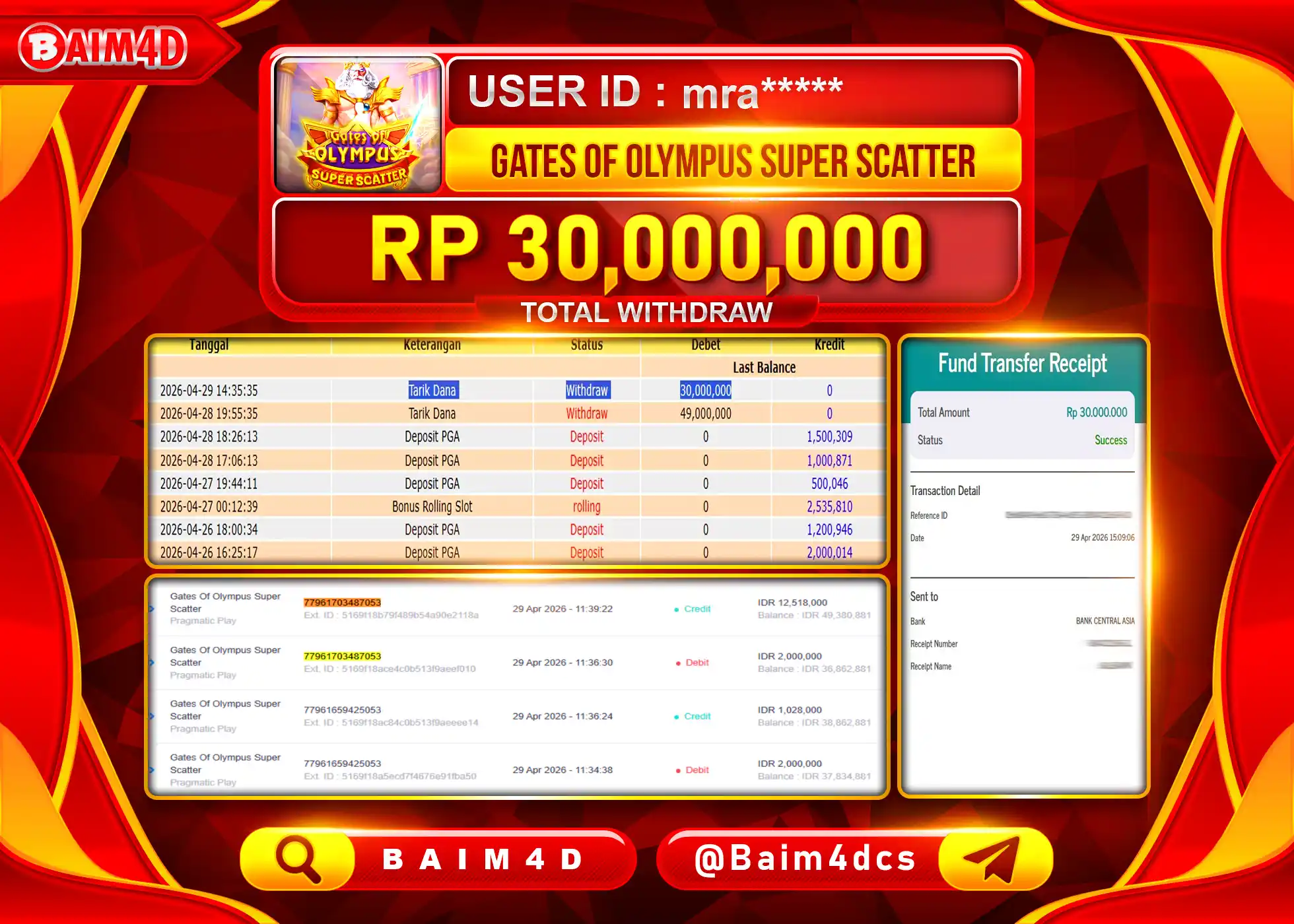 BAIM4D JACKPOT GATES OF OLYMPUS SUPER SCATTER Rp.30,000,000 - LUNAS