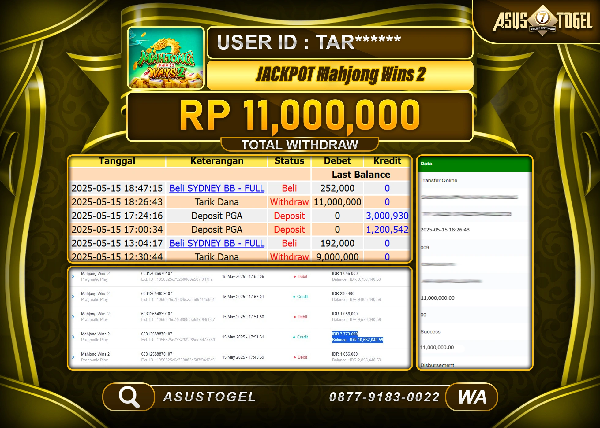 ASUSTOGEL KEMENANGAN DI SLOT MAHJONG WINS 2 SEBESAR 11,000,000- RUPIAH LUNAS