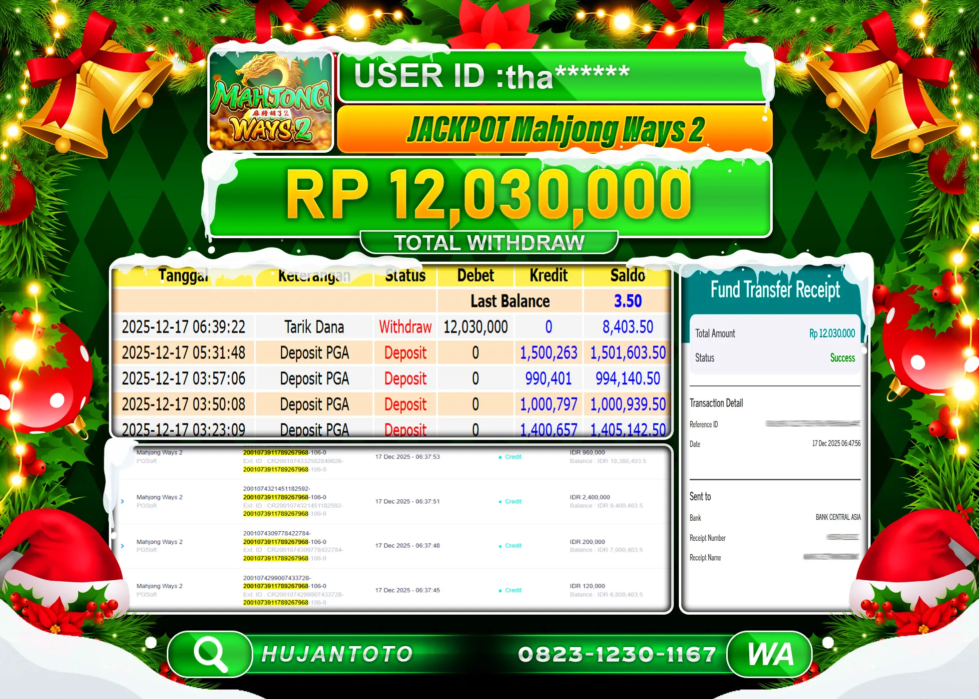 HUJANTOTO - BUKTI JACKPOT MENANG SLOT MAHJONG WAYS 2 Rp.12,030,000 - TERBAYAR LUNAS