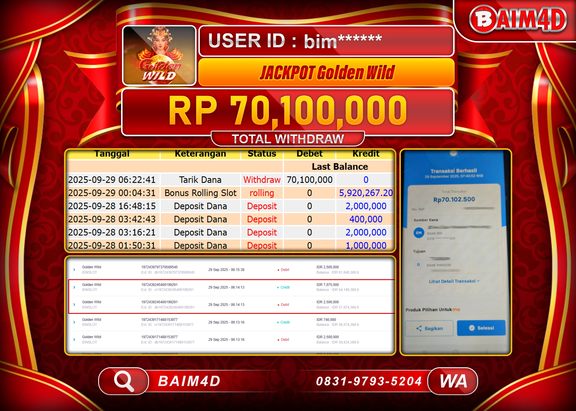 BAIM4D JACKPOT SLOT GOLDEN WILD IDNSLOT Rp.70,100,000.- LUNAS