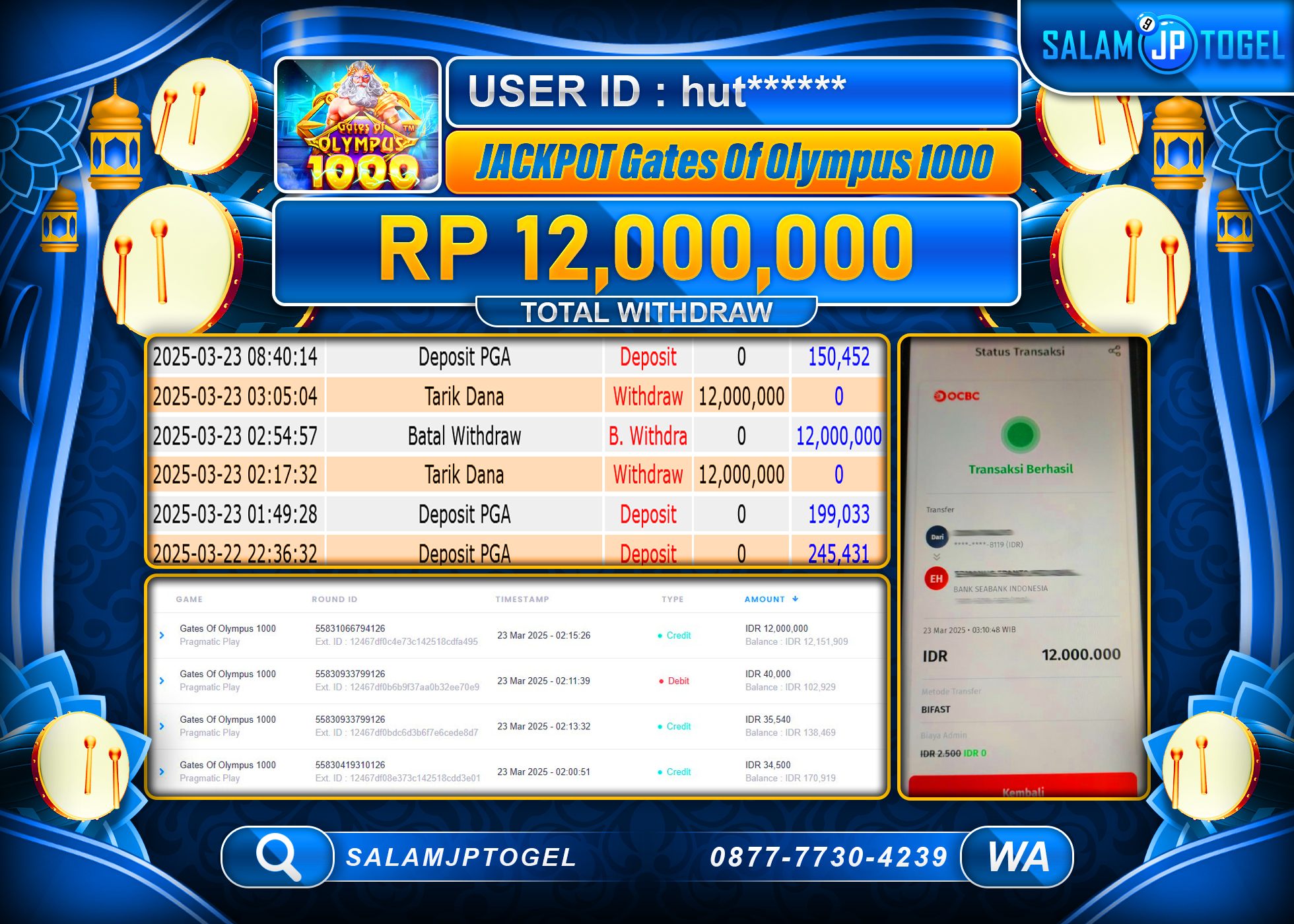 SALAMJPTOGEL MENANG GATES OF OLYMPUS 1000  Rp. 12,000,000 LUNAS