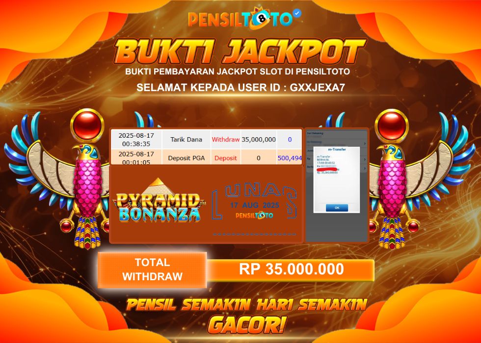 PENSILTOTO JACKPOT PYRAMID BONANZA SLOT  Rp.35.000.000,- LUNAS