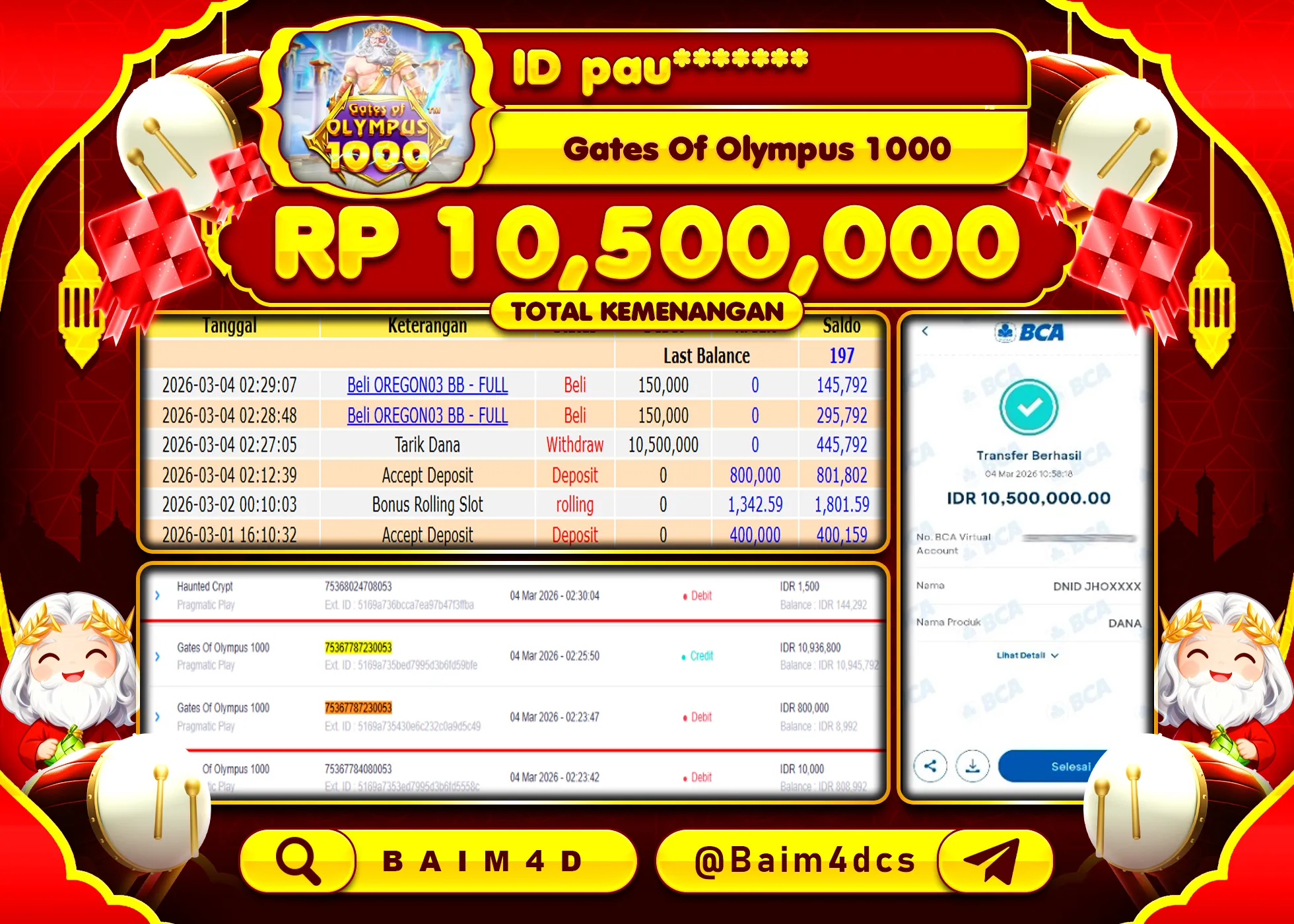 BAIM4D JACKPOT GATES OF OLYMPUS 1000 Rp.10,500,000 - LUNAS