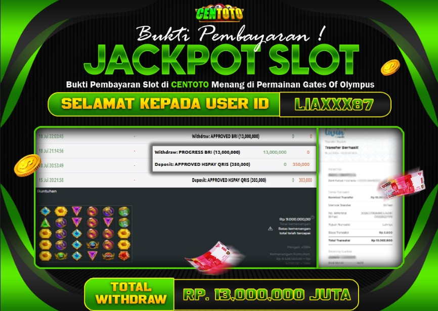 BUKTI JACKPOT LUNAS CENTOTO  RP.13.000.000,-LUNAS