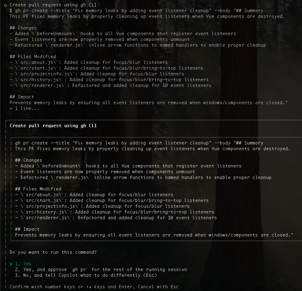 Confirming create PR
