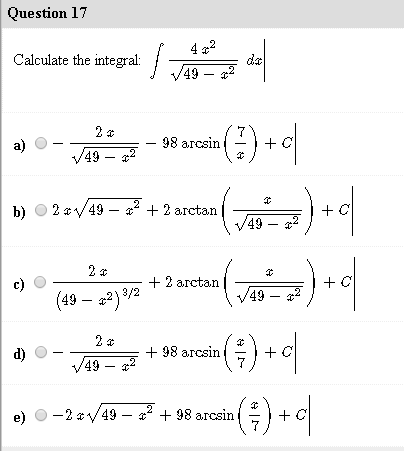 Solved Calculate the integral: integral 4 x^2/squareroot 49 | Chegg.com