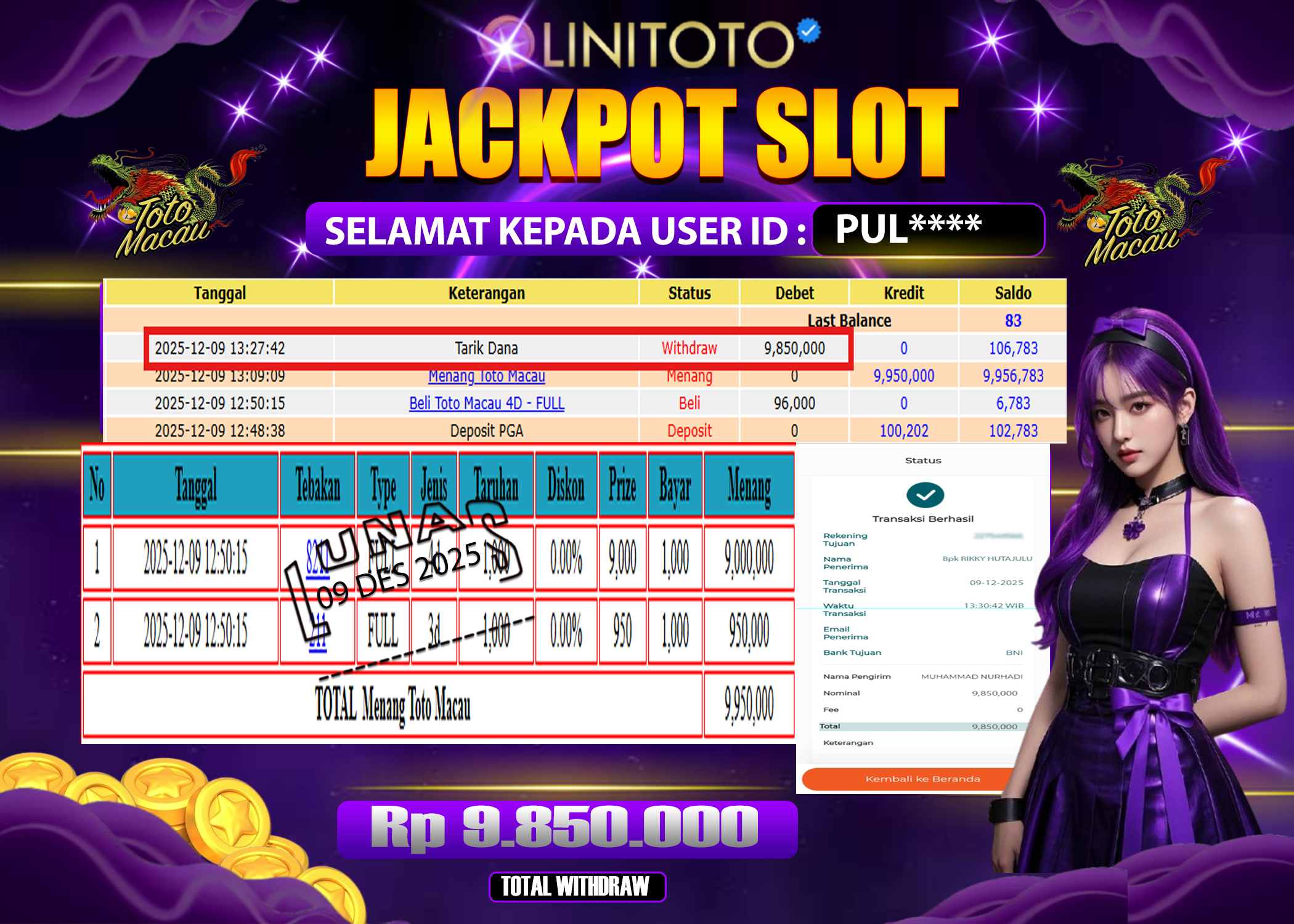 LINITOTO JACKPOT TOGEL Toto Macau Rp.9,850,000- LUNAS