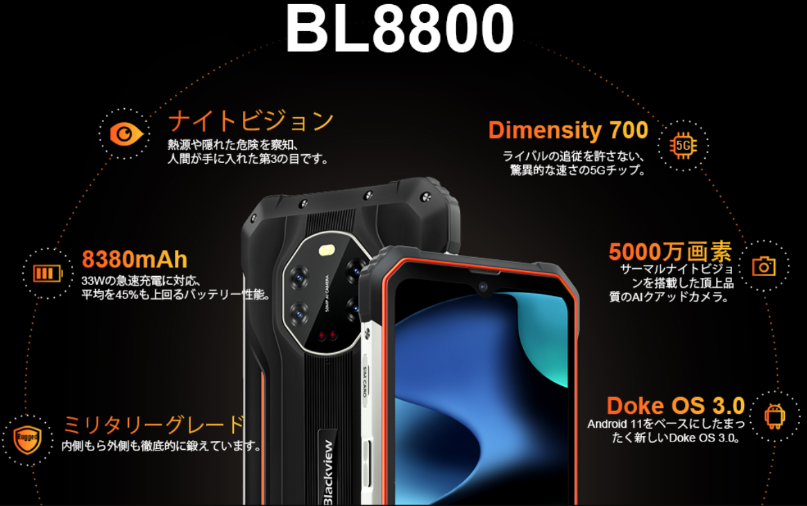 Blackview BL8800 SIMフリー スマホ 本体 5G対応 防水