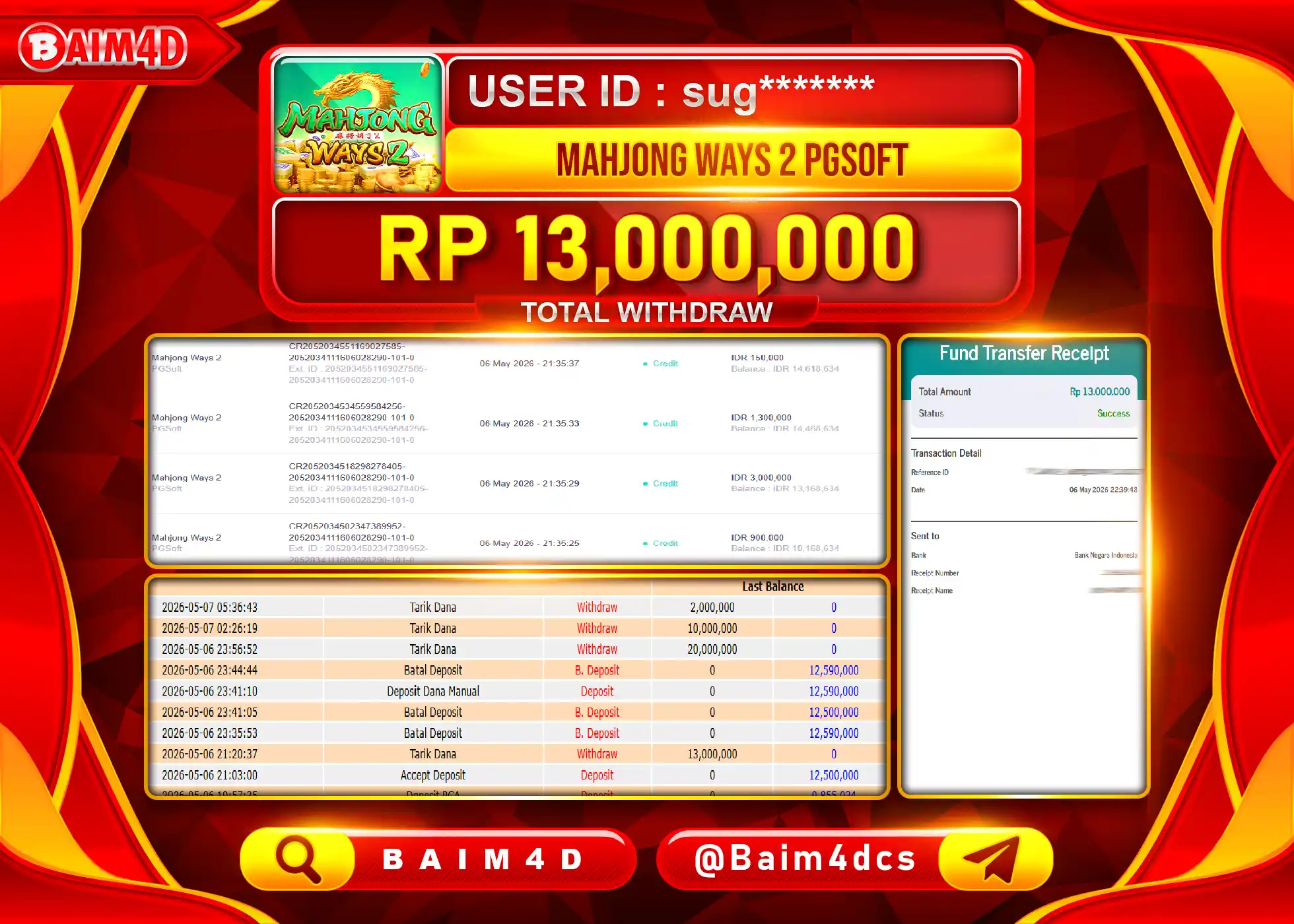 BAIM4D JACKPOT  SLOT MAHJONG WAYS 2 Rp.13,000,000 - LUNAS