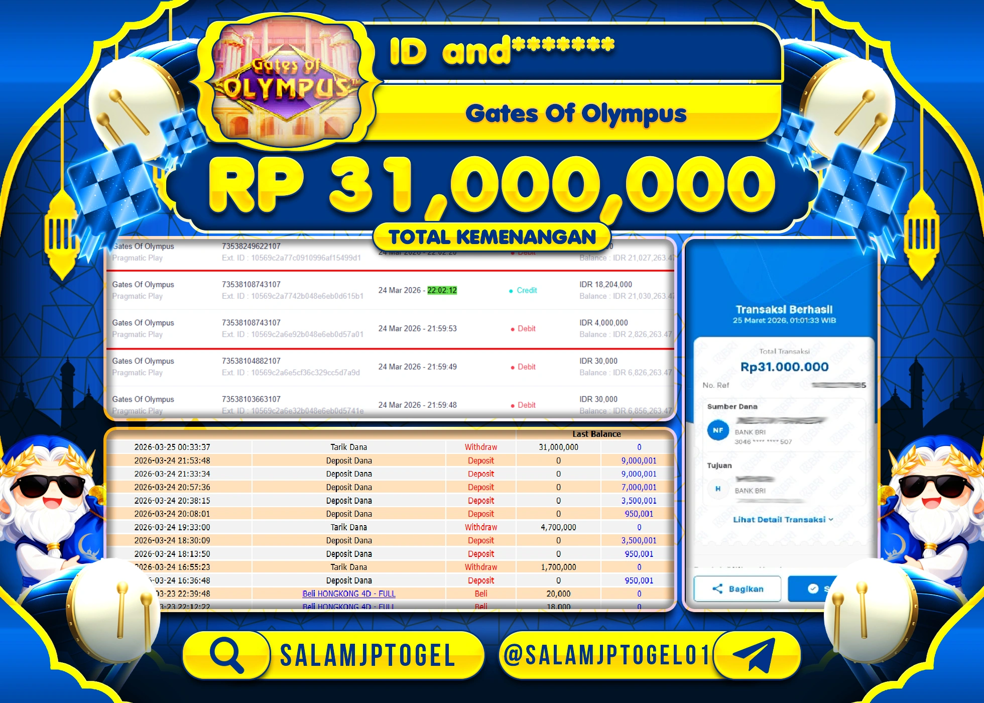 SALAMJPTOGEL MENANG JACKPOT SLOT GATE OF OLYMPUS Rp.31,000,000 - LUNAS