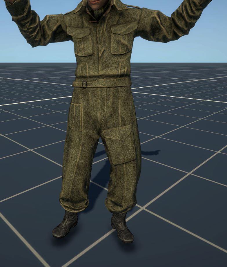 Battledress uniform with open collar and scarf