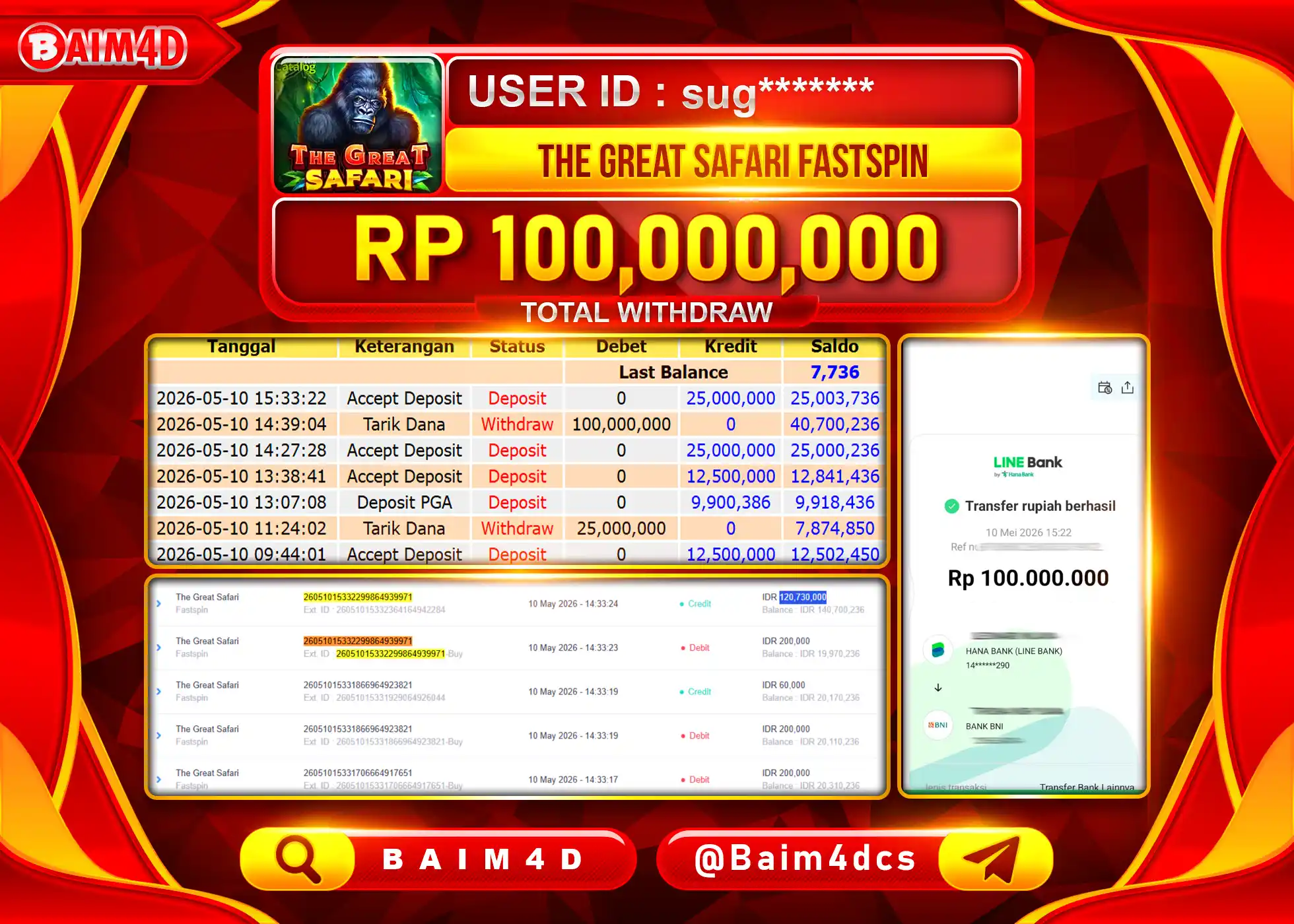 BAIM4D JACKPOT THE GREAT SAFARI FASTSPIN Rp.100,000,000 - LUNAS