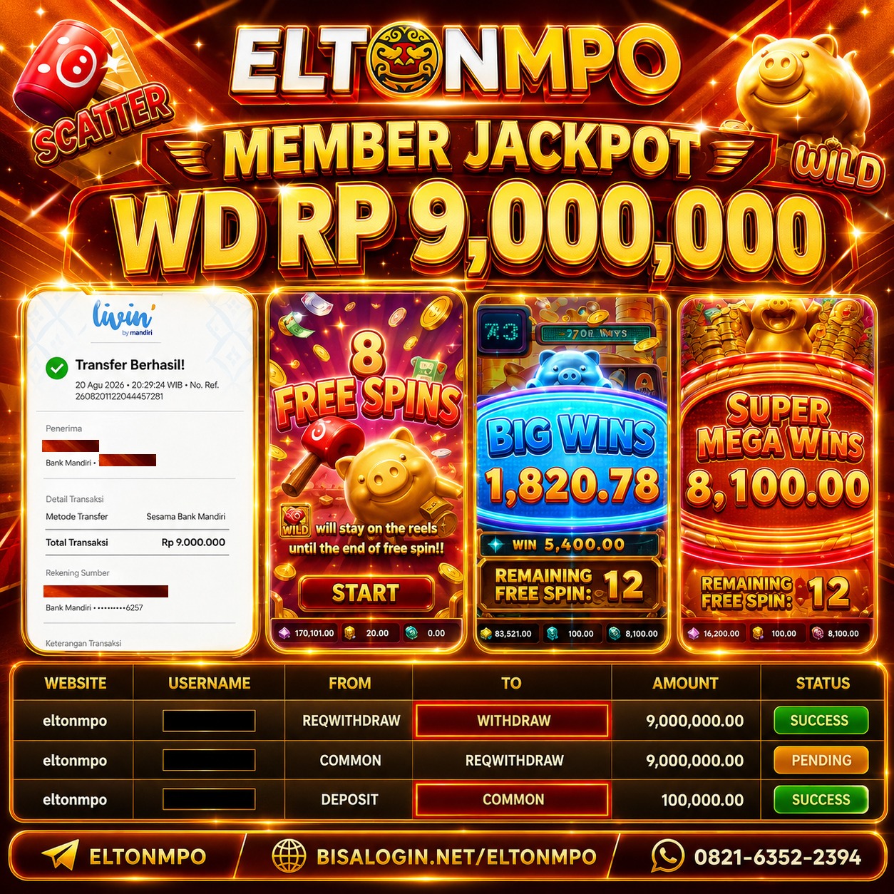 MEMBER JACKPOT LUCKY PIGGY IDR 9.000.000