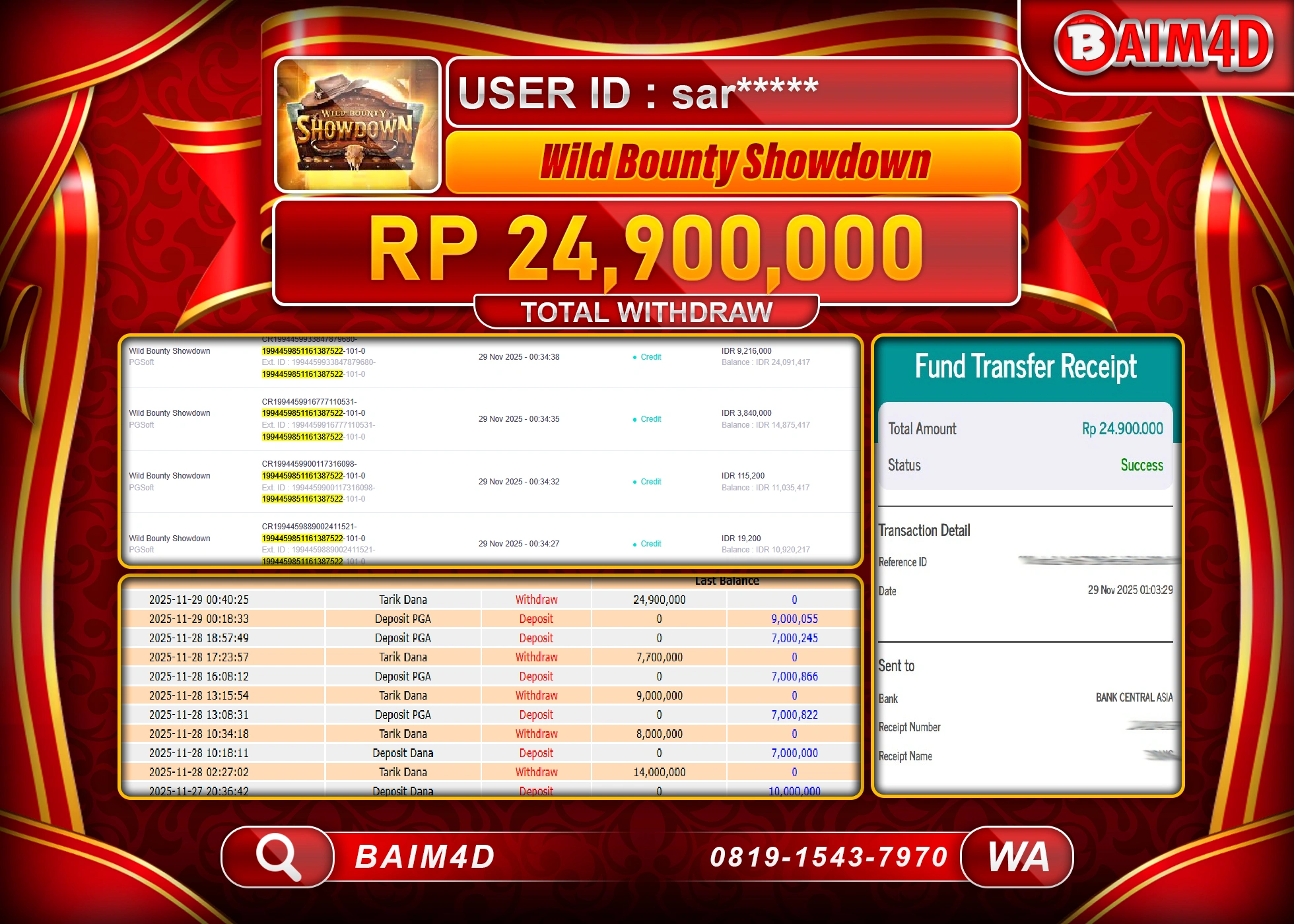 BAIM4D JACKPOT SLOT WILD BOUNTY SHOWDOWN Rp.24,900,000 - LUNAS