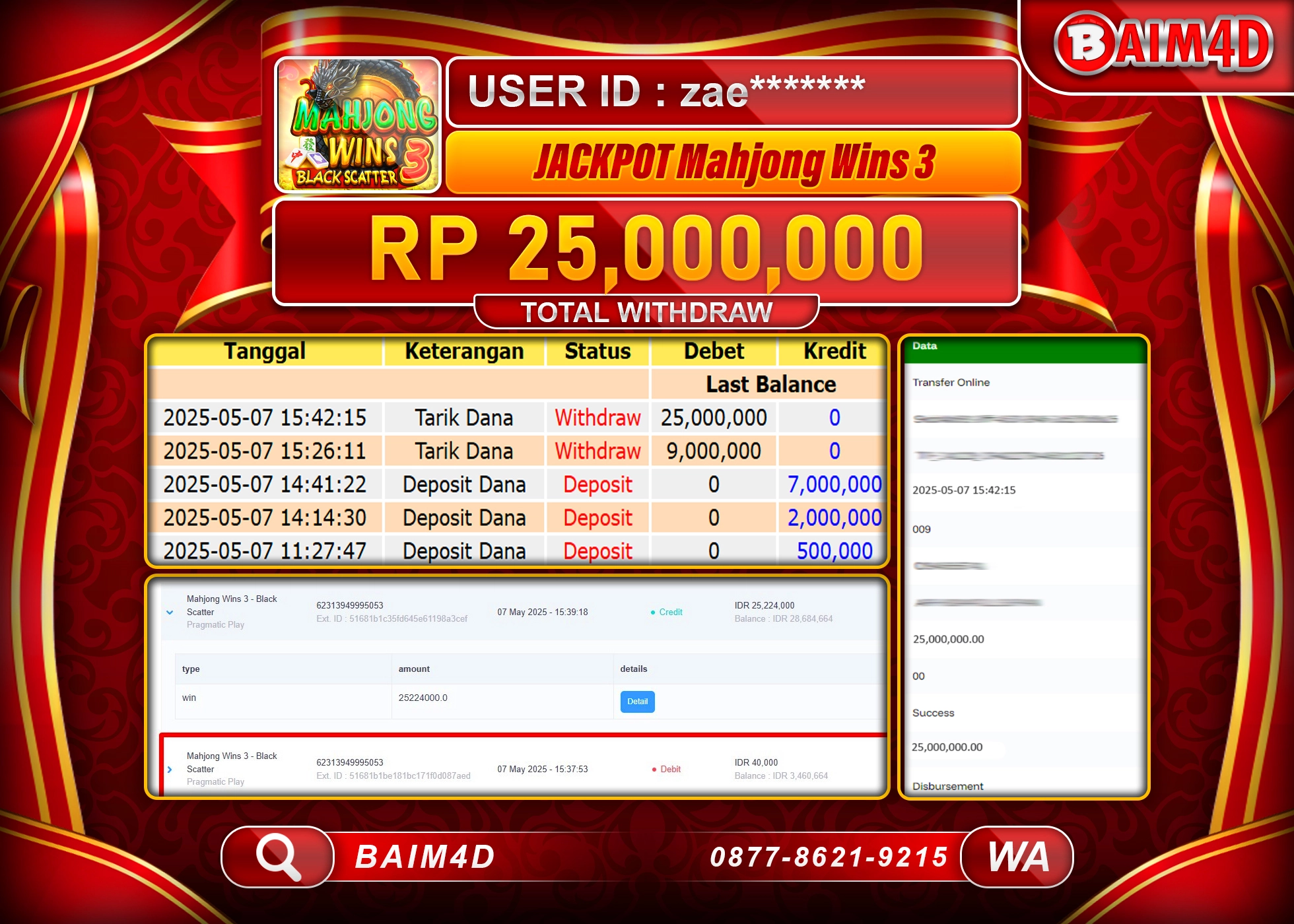 BAIM4D MENANG JACKPOT Mahjong Wins 3  Rp25,000,000 - LUNAS